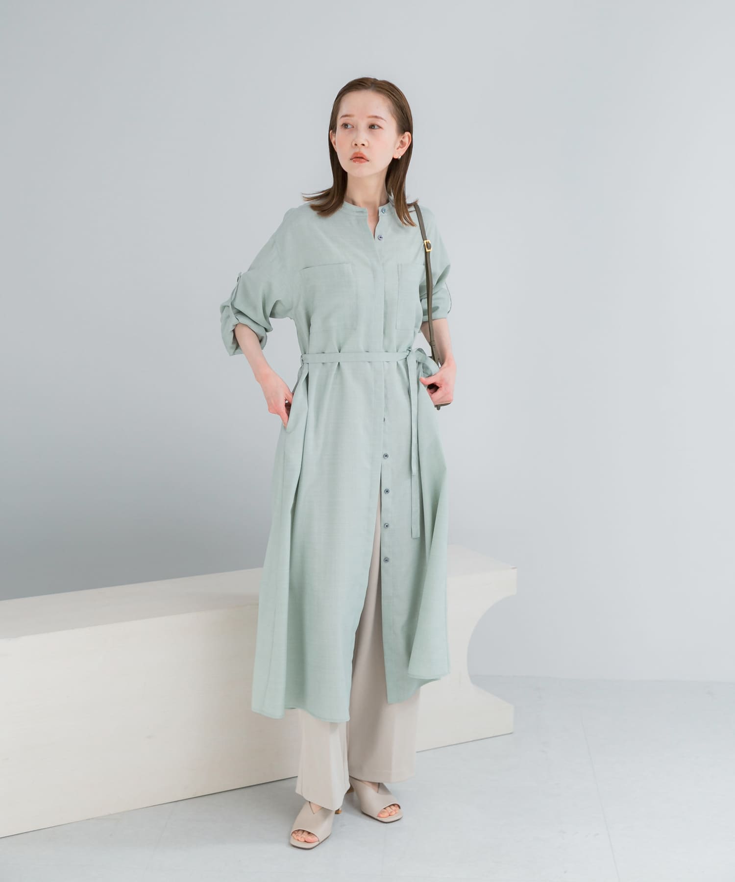 ウォッシャブルリネンライクシャツワンピース(Free NAVY): ワンピース