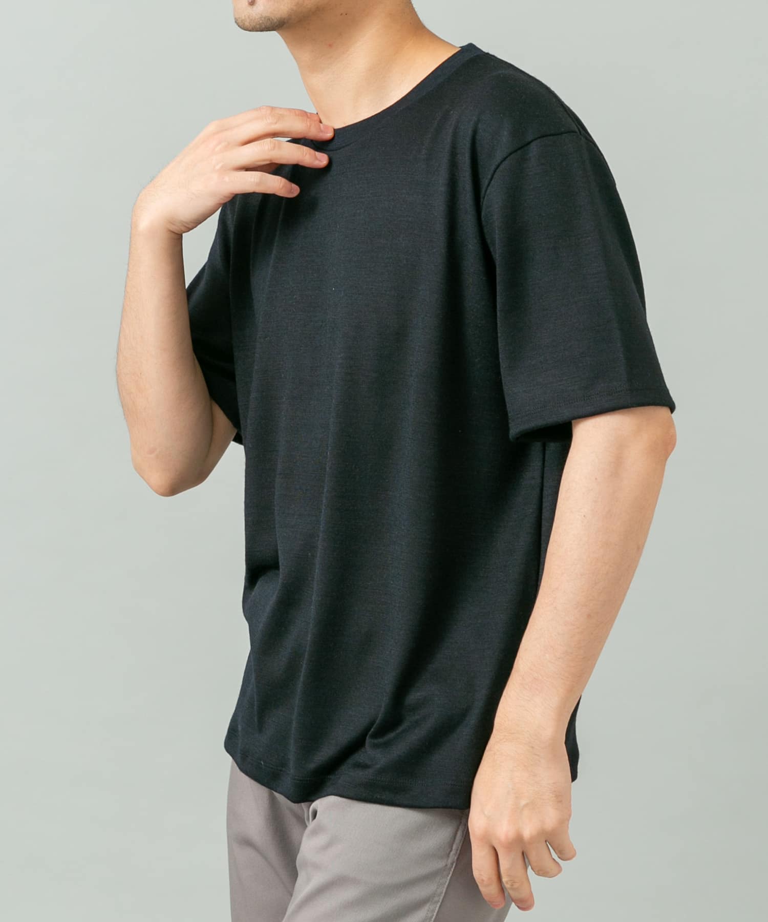 XLサイズあり』ハイクオリティショートスリーブウールTシャツ(M NAVY