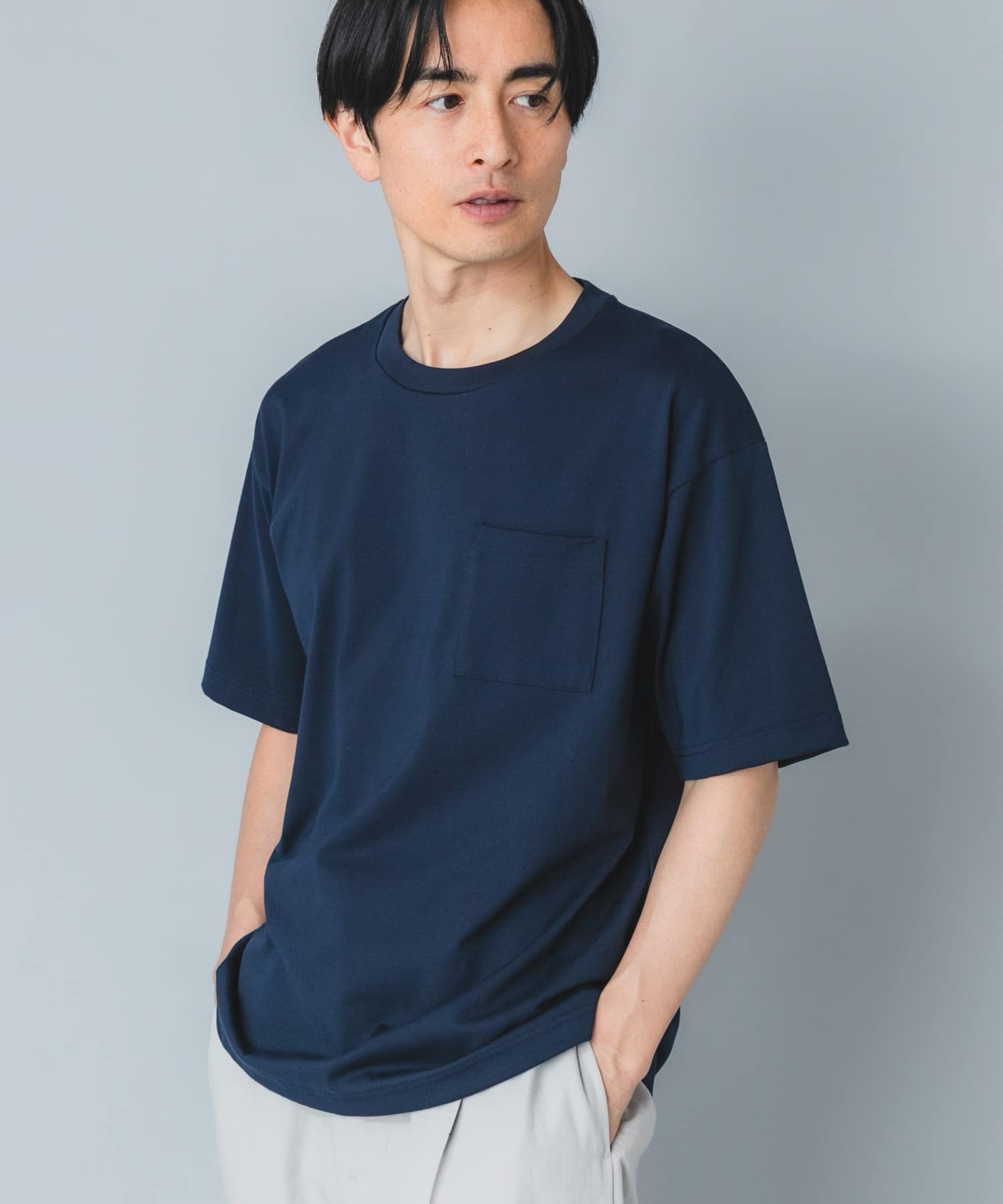 『接触冷感/吸水速乾/UVカット』ハイクオリティリラックスフィットTシャツ NAVY S