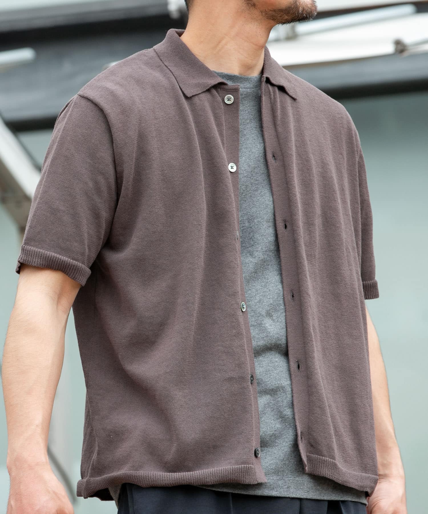 『UR TECH』AIRDRY半袖ポロカーディガン CHARCOAL M
