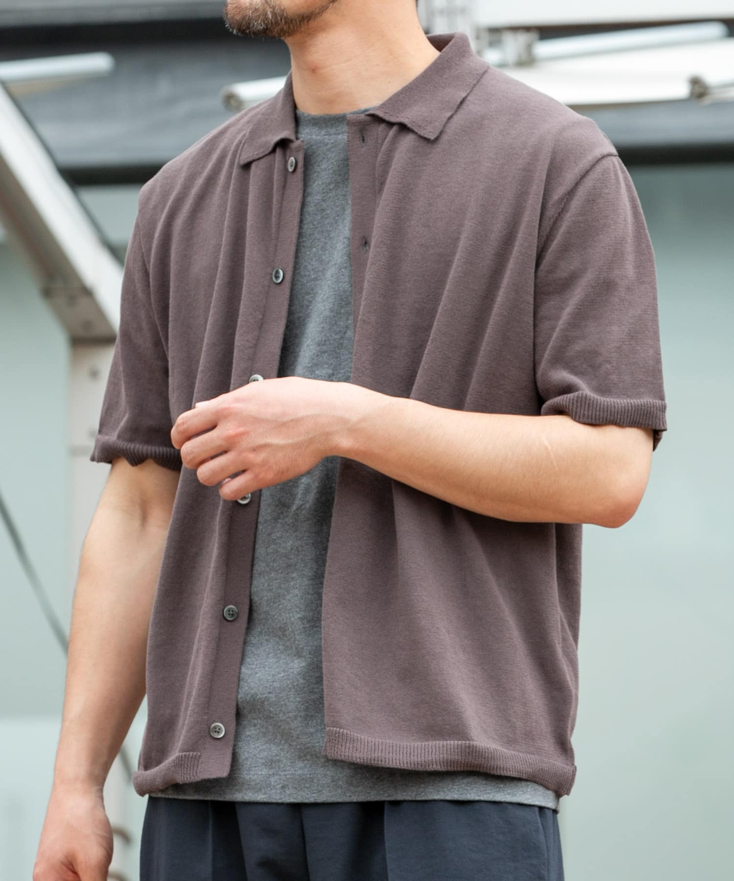 『UR TECH』AIRDRY半袖ポロカーディガン CHARCOAL M