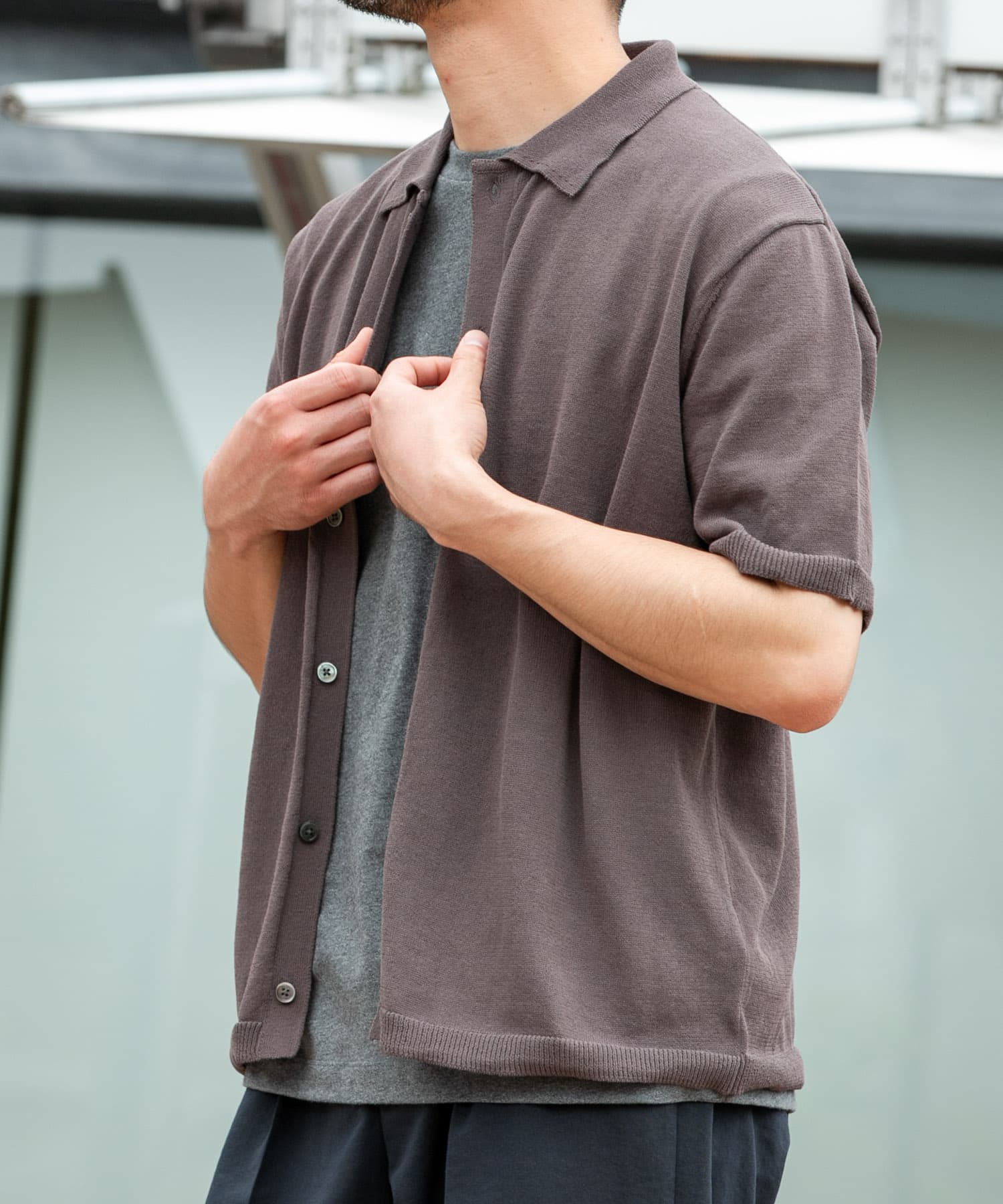 『UR TECH』AIRDRY半袖ポロカーディガン CHARCOAL M