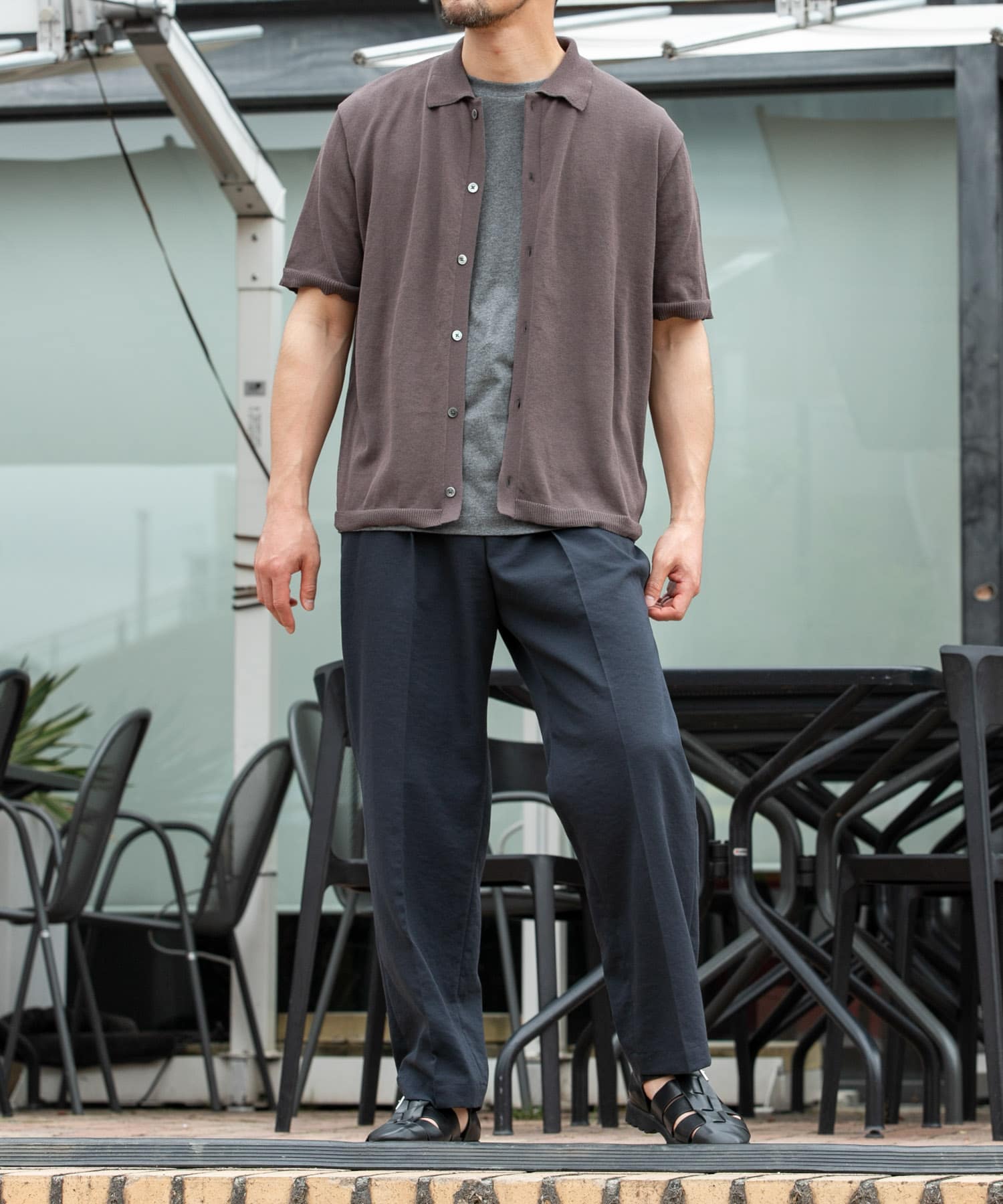 『UR TECH』AIRDRY半袖ポロカーディガン CHARCOAL L