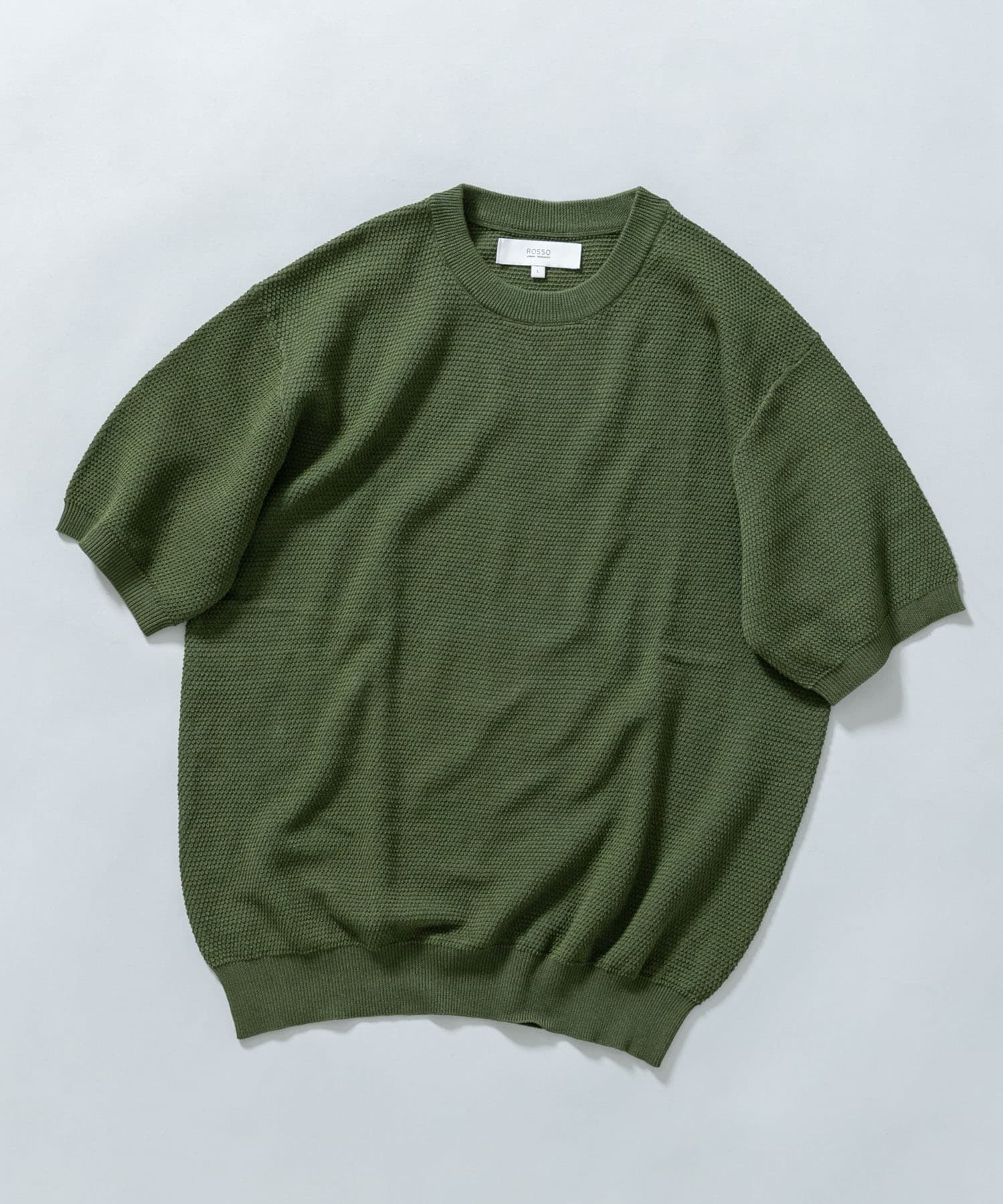 『WEB限定』変形カノコ半袖クルーネックニット KHAKI M