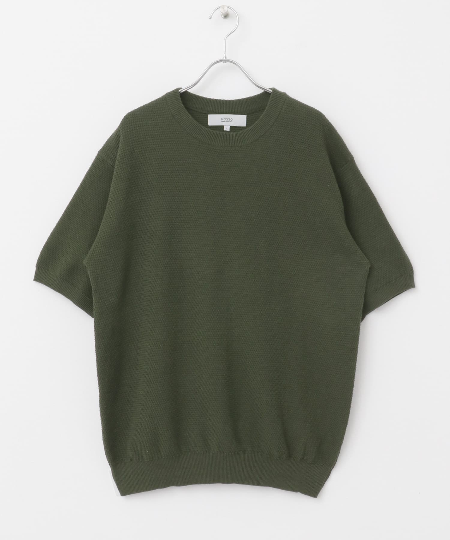 『WEB限定』変形カノコ半袖クルーネックニット KHAKI M