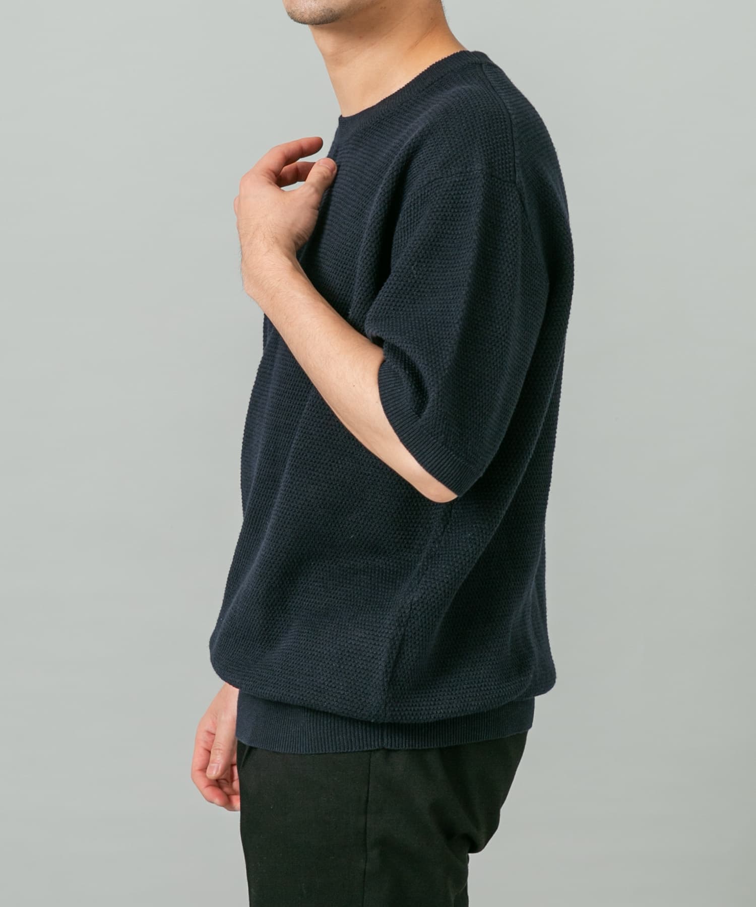 WEB限定』変形カノコ半袖クルーネックニット(M LIGHT GRAY): トップス