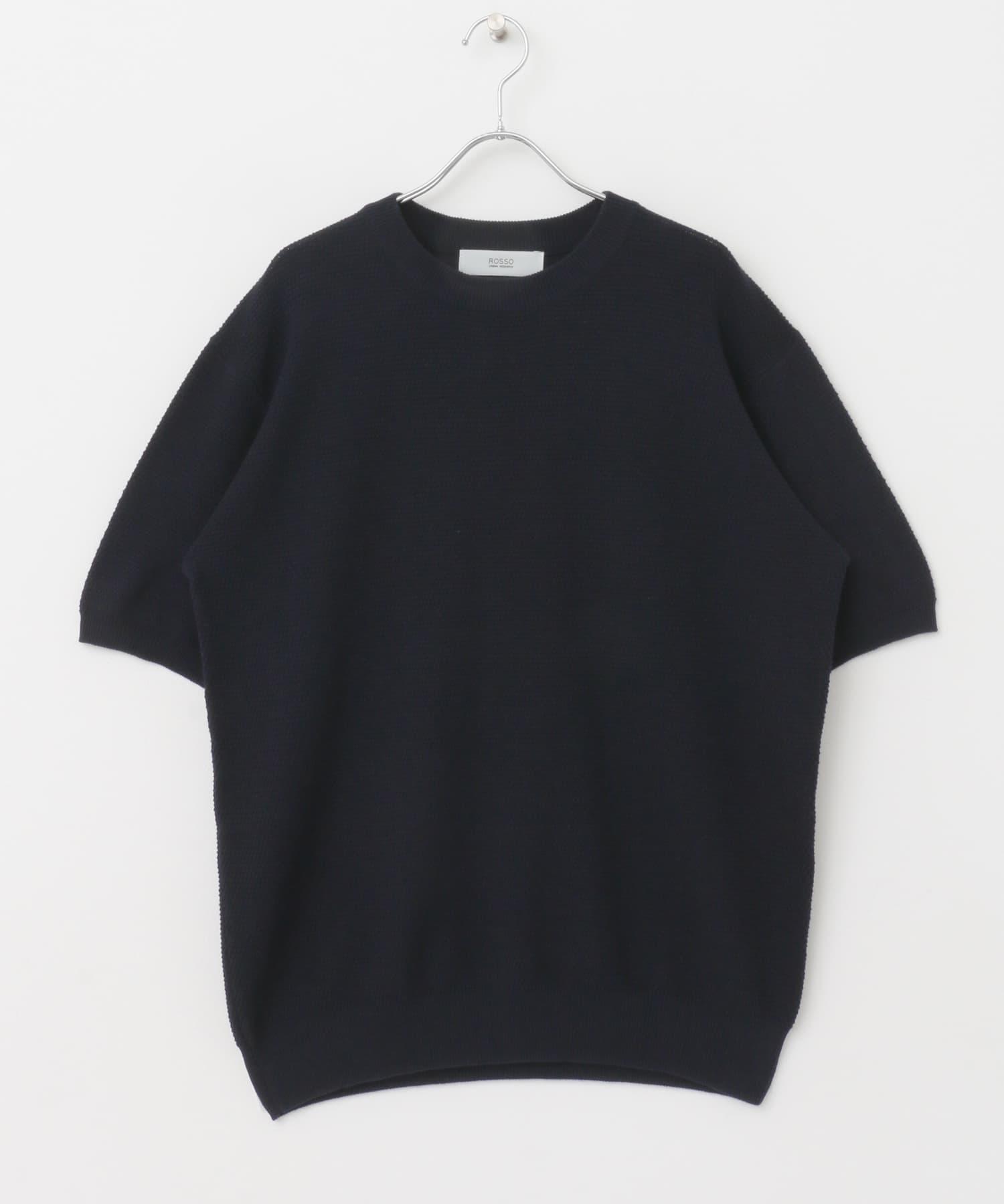 『WEB限定』変形カノコ半袖クルーネックニット NAVY M