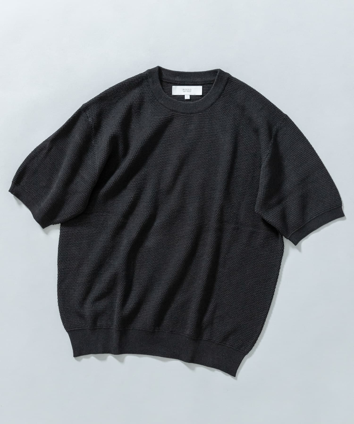 『WEB限定』変形カノコ半袖クルーネックニット BLACK M