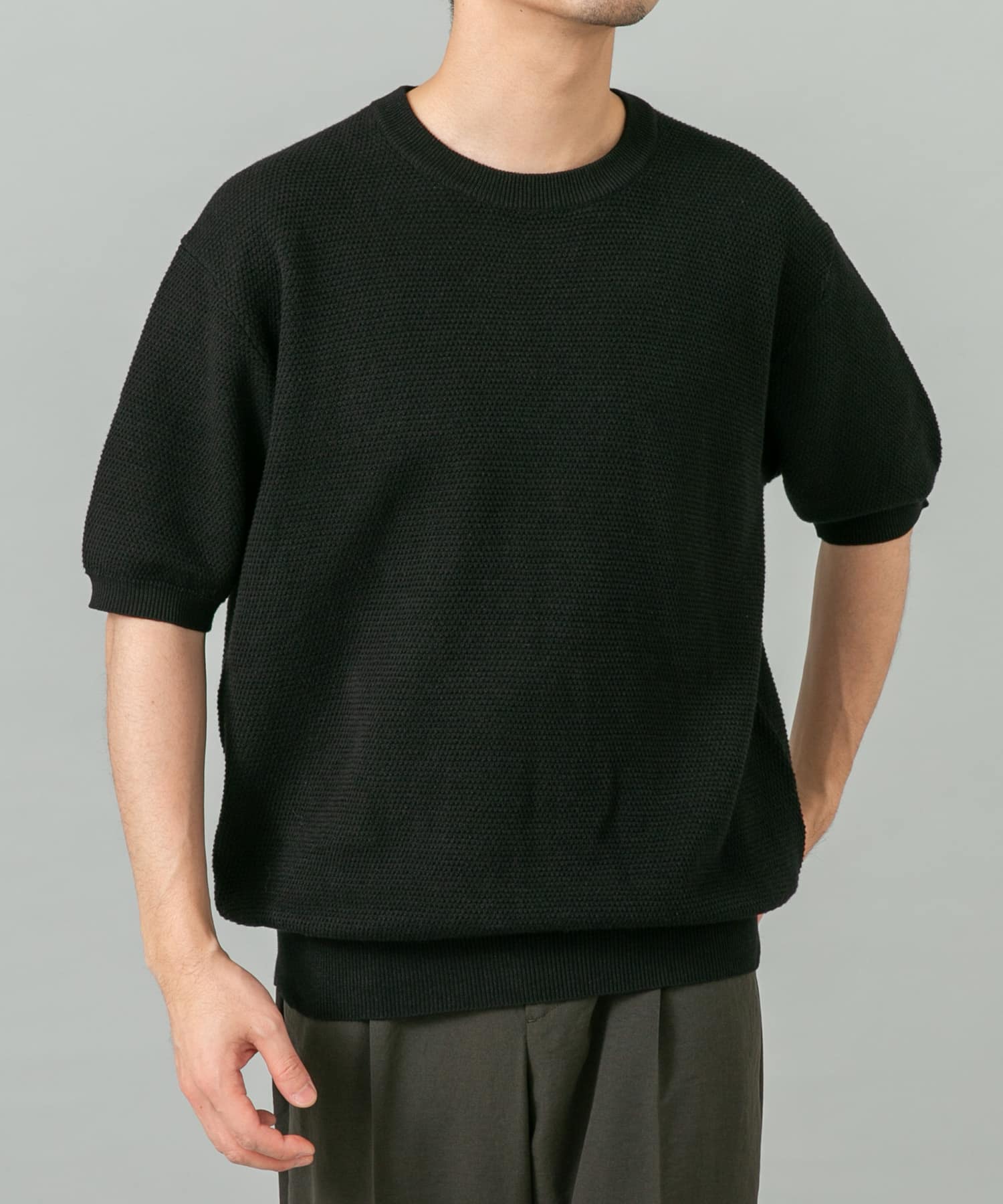 WEB限定』変形カノコ半袖クルーネックニット(M LIGHT GRAY): トップス