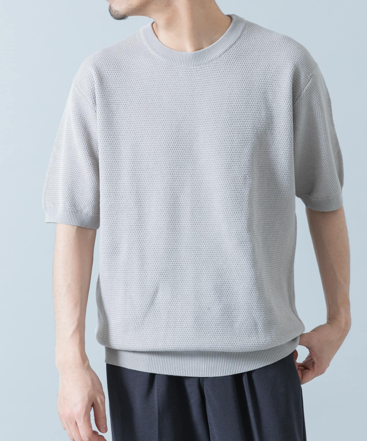 WEB限定』変形カノコ半袖クルーネックニット(M LIGHT GRAY): トップス