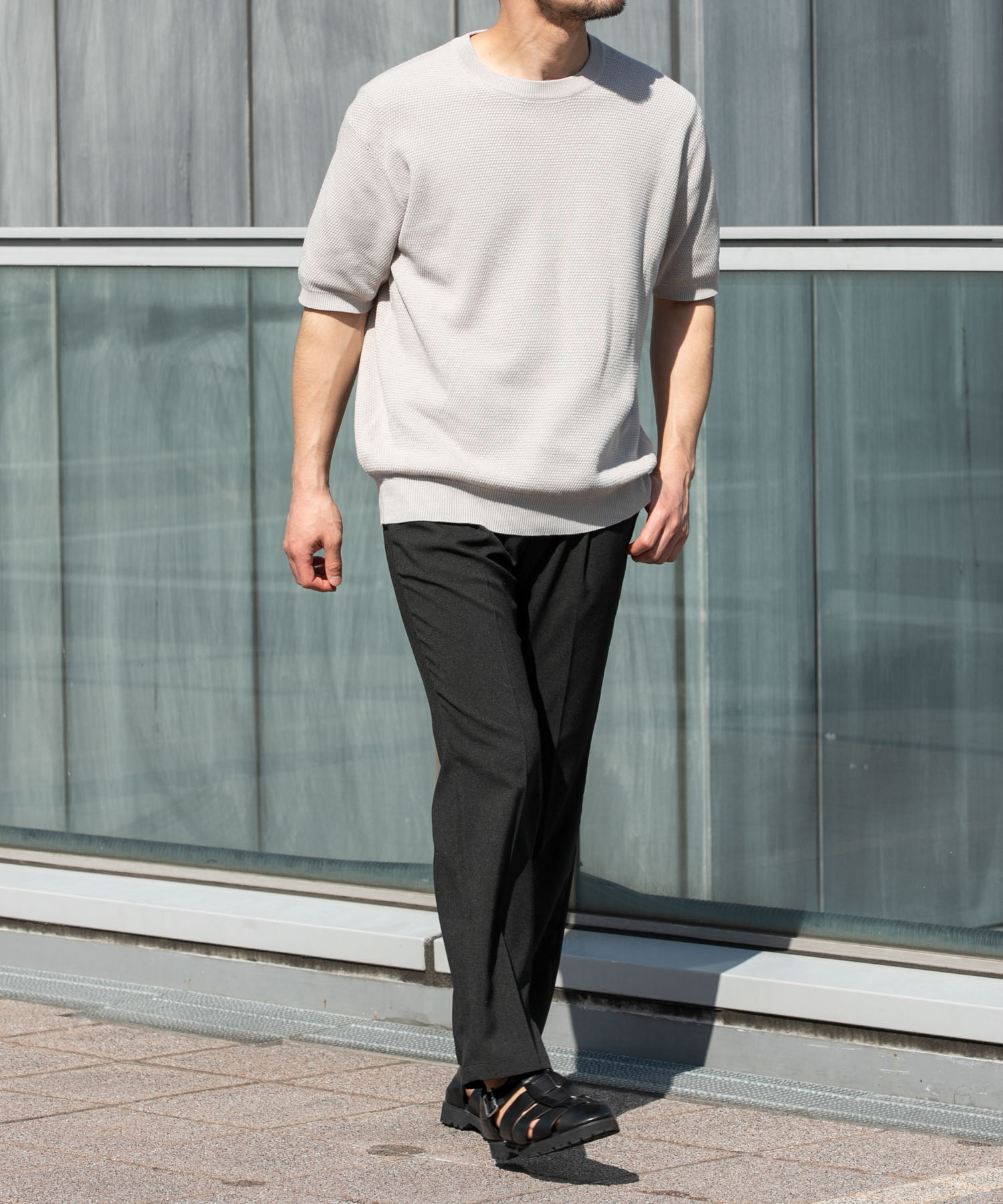 『WEB限定』変形カノコ半袖クルーネックニット LIGHT GRAY L