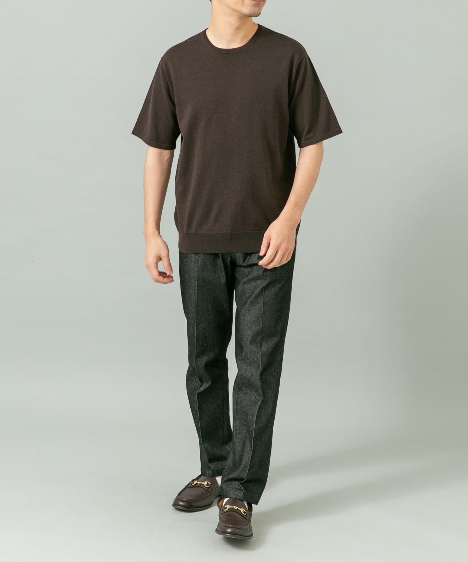 WEB限定』シルク混クルーネックサマーニット(M BLUE GRAY): トップス