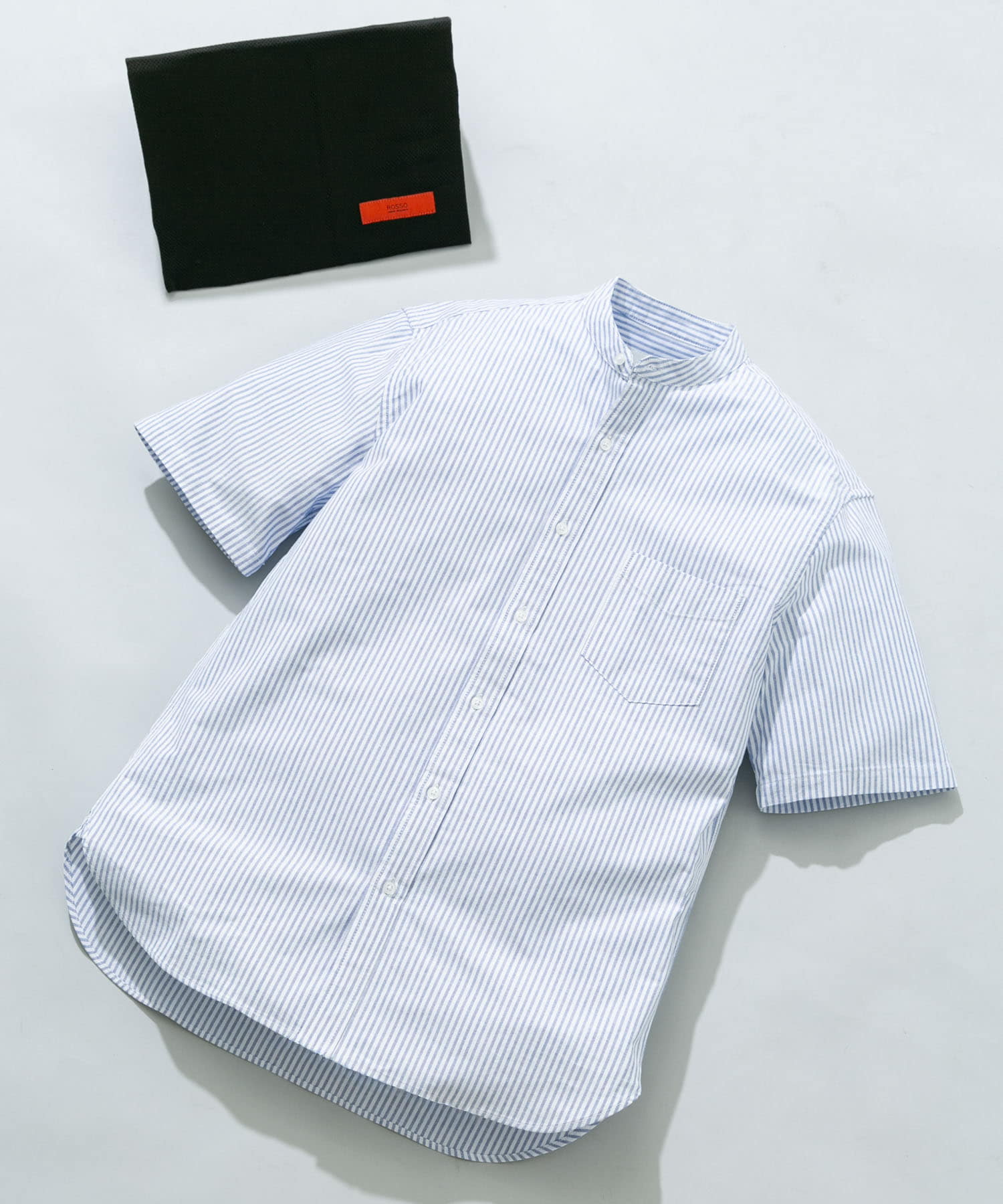 『WEB限定』『抗菌/消臭』『XXLサイズあり』ハイパフォーマンスバンドカラー半袖シャツ SAX STRIPE S