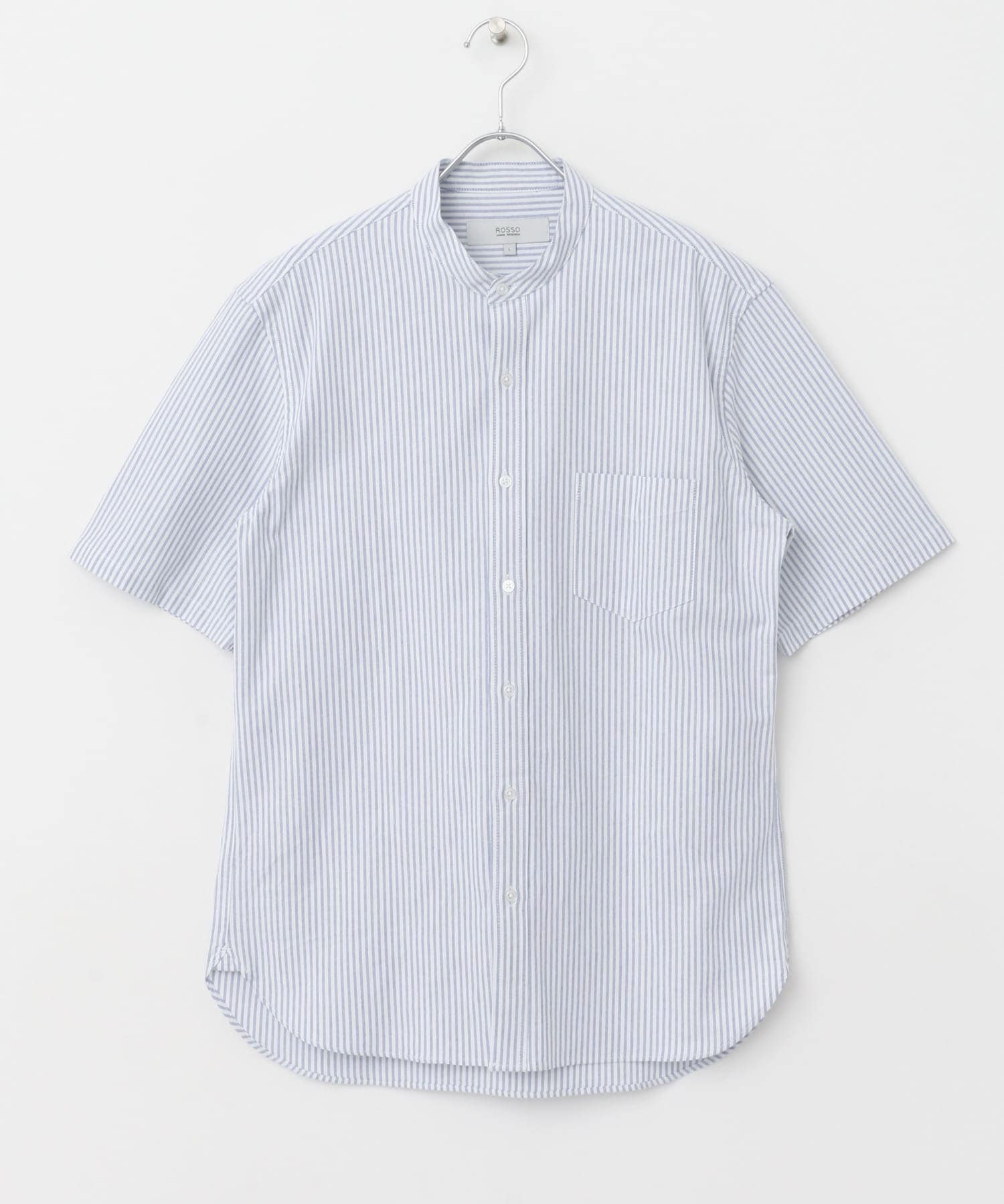 『WEB限定』『抗菌/消臭』『XXLサイズあり』ハイパフォーマンスバンドカラー半袖シャツ SAX STRIPE S