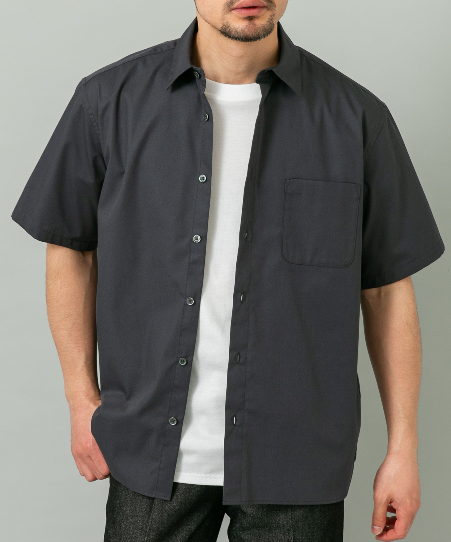 『XLサイズあり』アーバンリラックスブロード半袖シャツ CHARCOAL S
