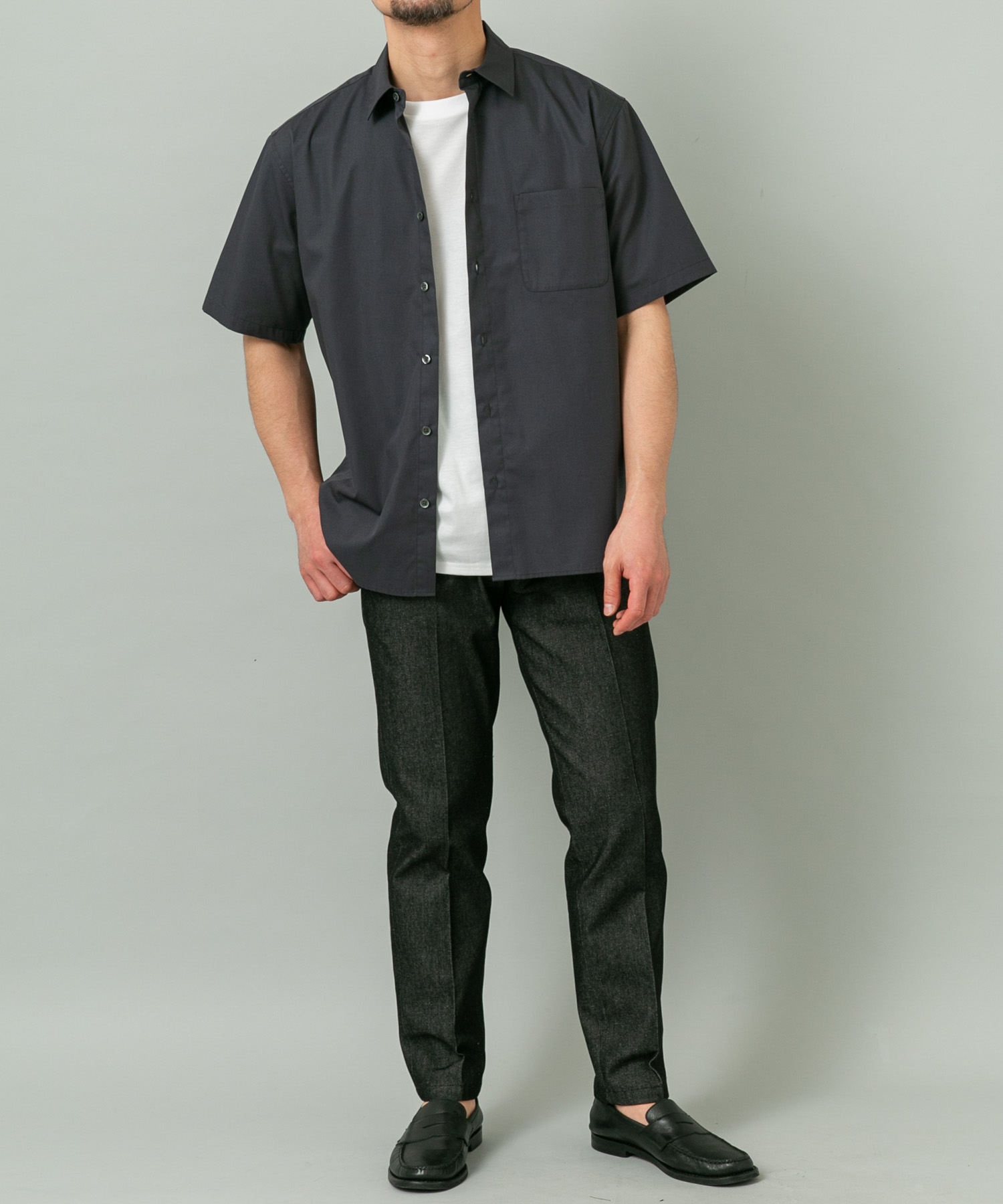 『XLサイズあり』アーバンリラックスブロード半袖シャツ CHARCOAL S