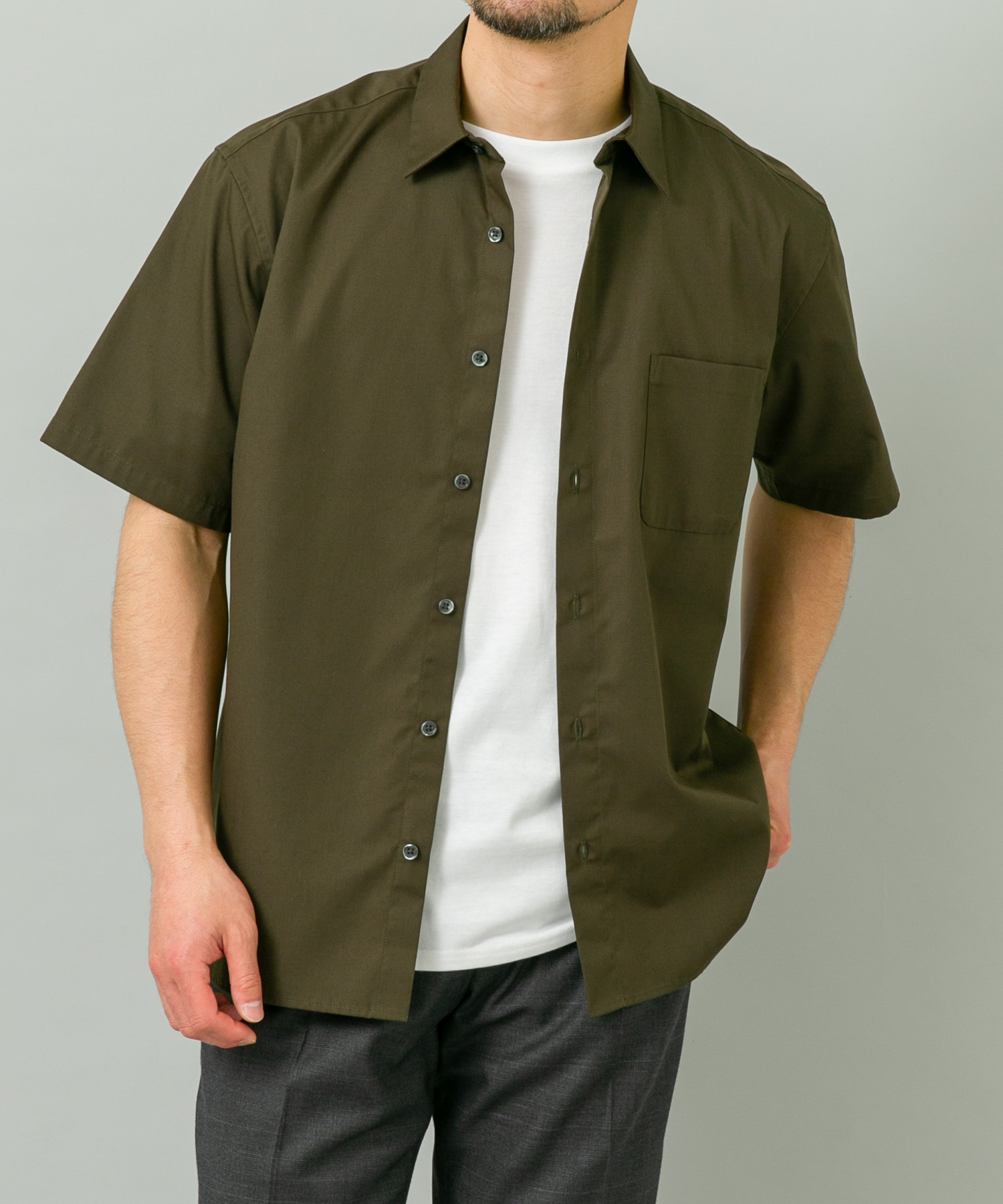 『XLサイズあり』アーバンリラックスブロード半袖シャツ KHAKI S