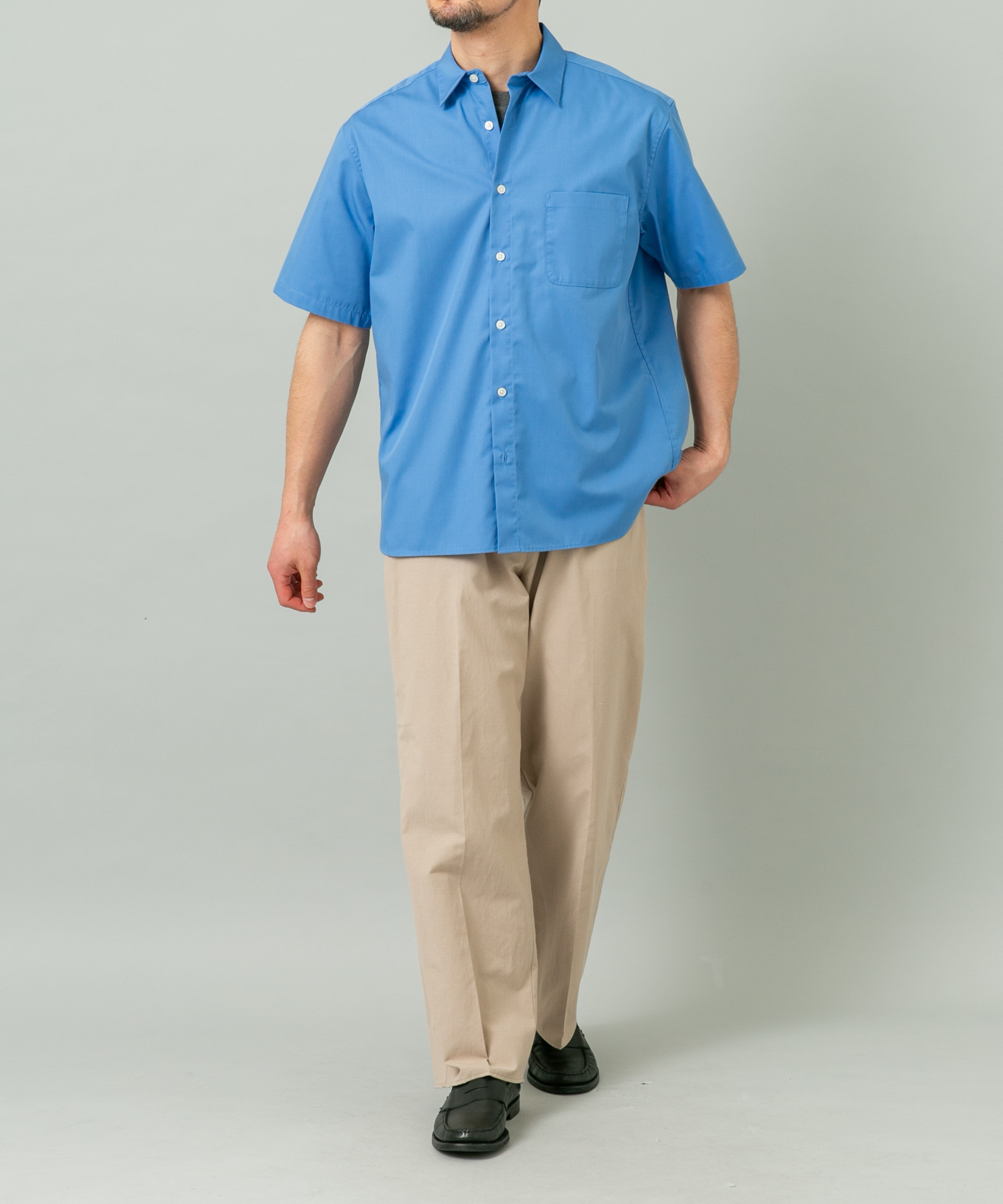 『XLサイズあり』アーバンリラックスブロード半袖シャツ BLUE S