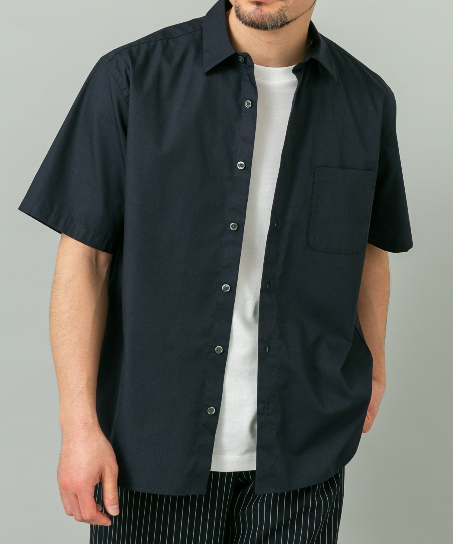 『XLサイズあり』アーバンリラックスブロード半袖シャツ NAVY S