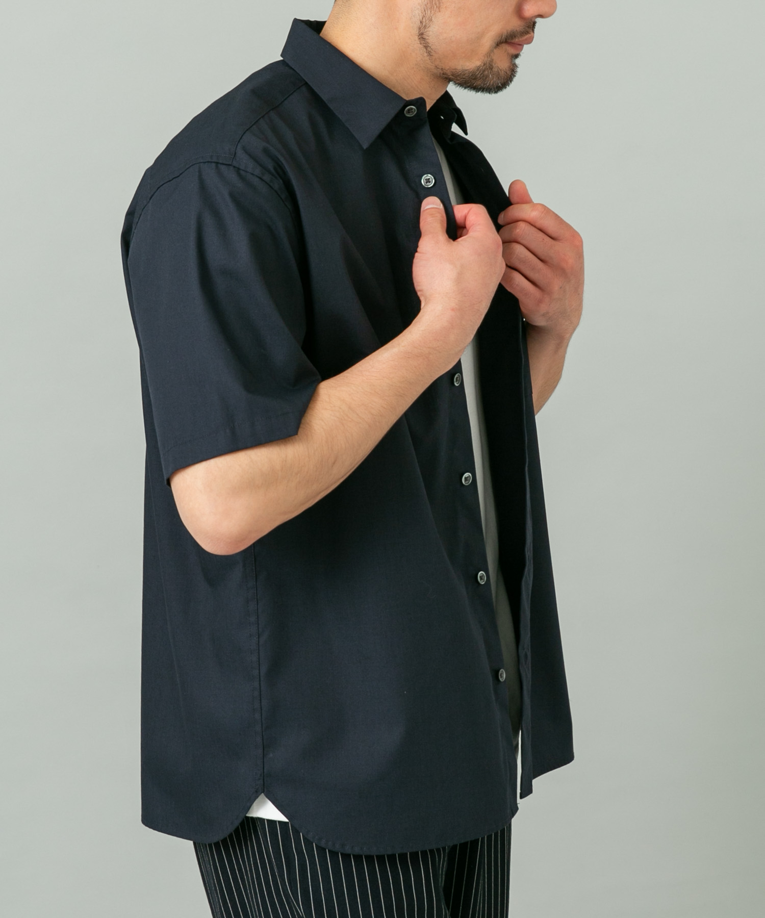 『XLサイズあり』アーバンリラックスブロード半袖シャツ NAVY S