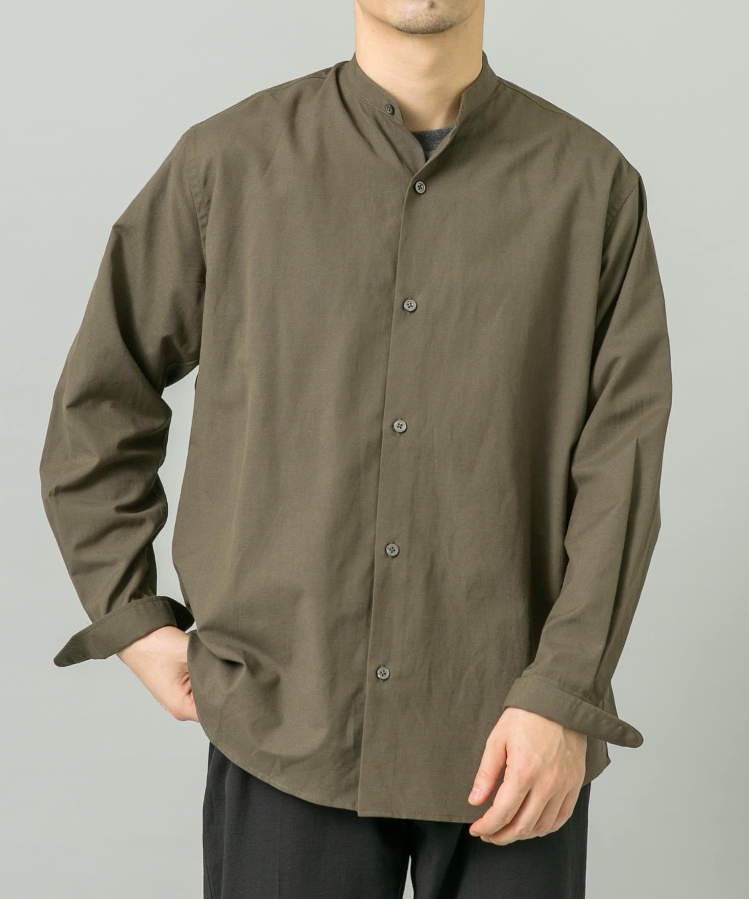 『WEB限定』『イージーケア』『XLサイズあり』アーバンリラックスリネンバンドシャツ KHAKI S