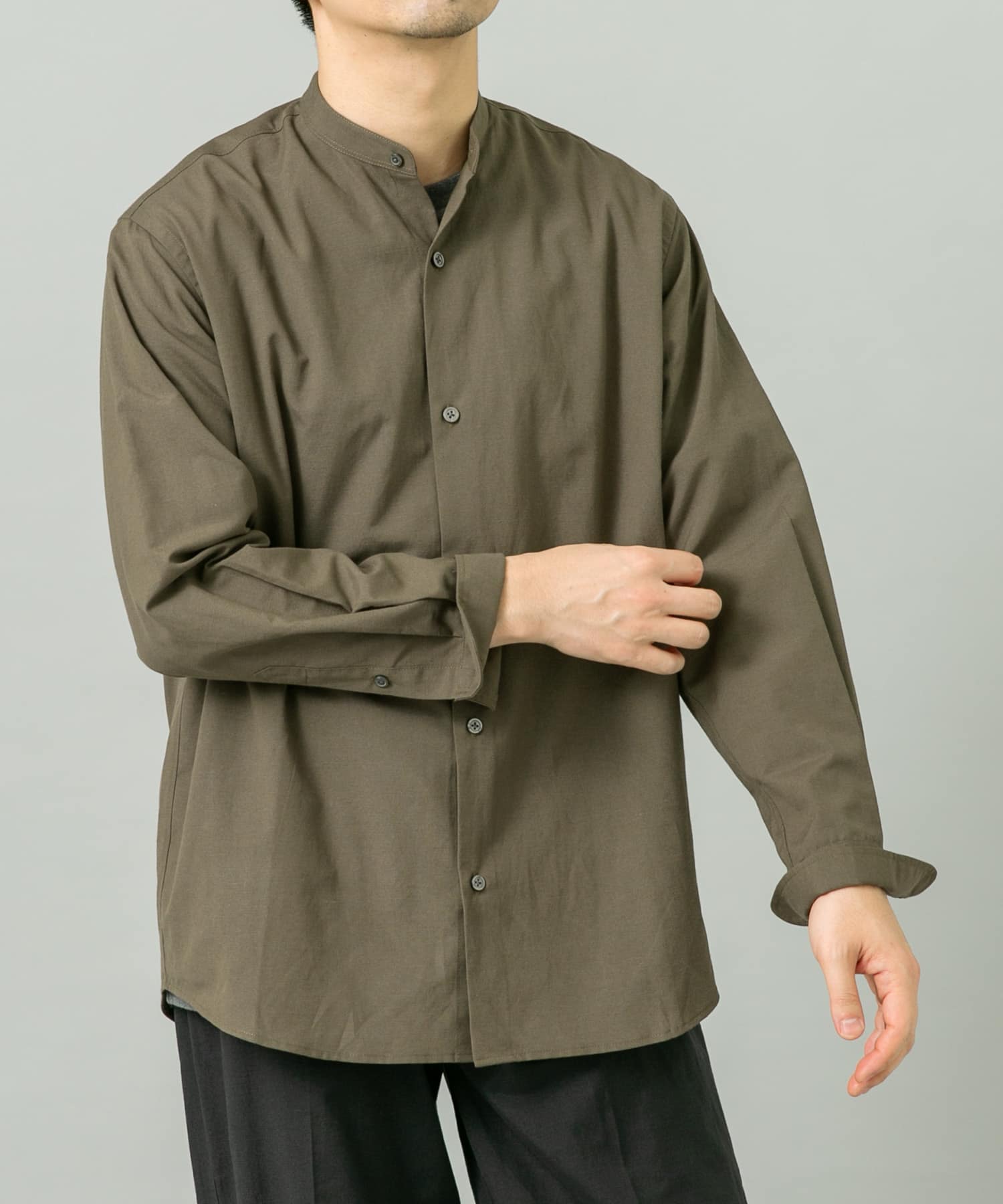 『WEB限定』『イージーケア』『XLサイズあり』アーバンリラックスリネンバンドシャツ KHAKI S