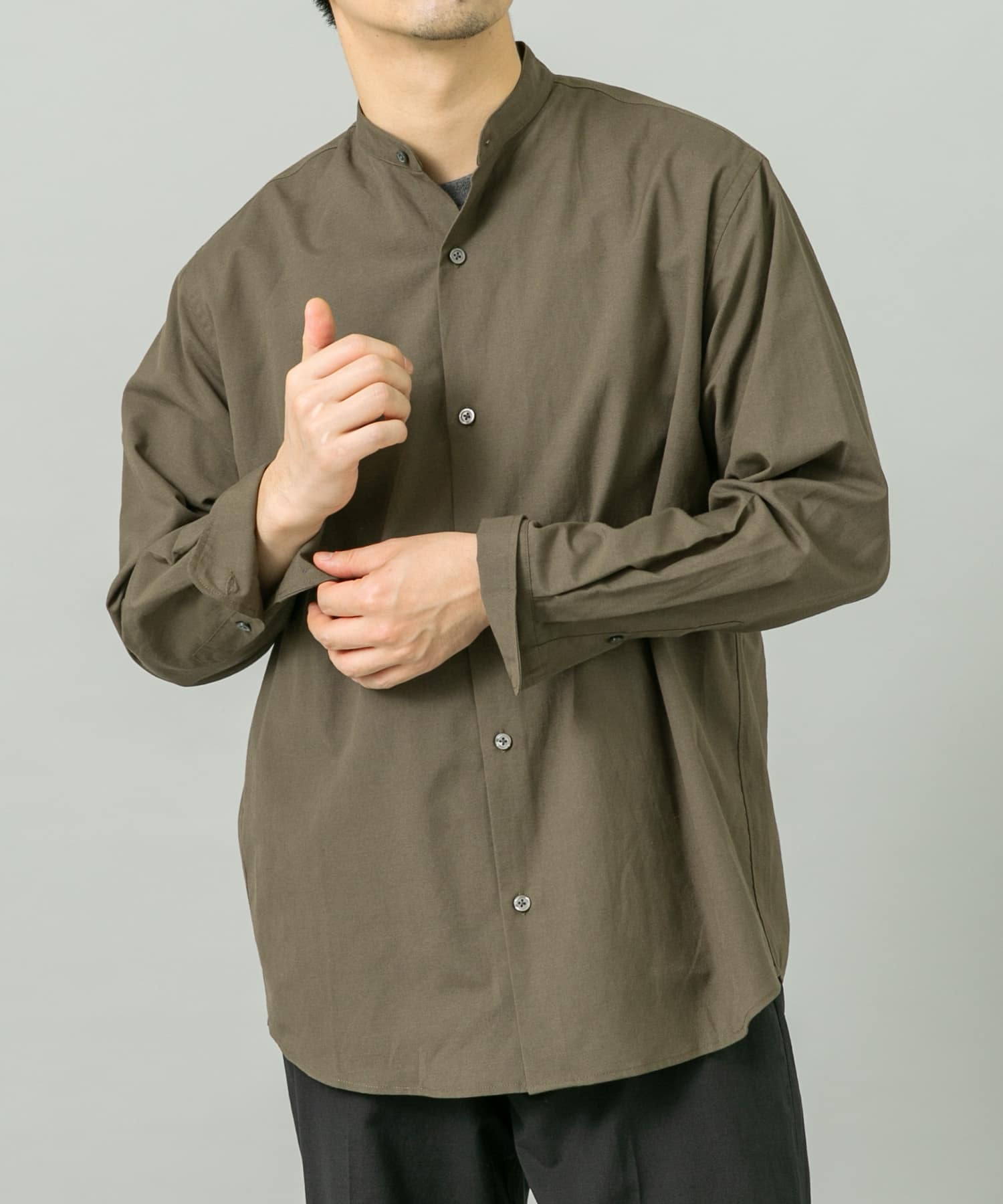 『WEB限定』『イージーケア』『XLサイズあり』アーバンリラックスリネンバンドシャツ KHAKI S