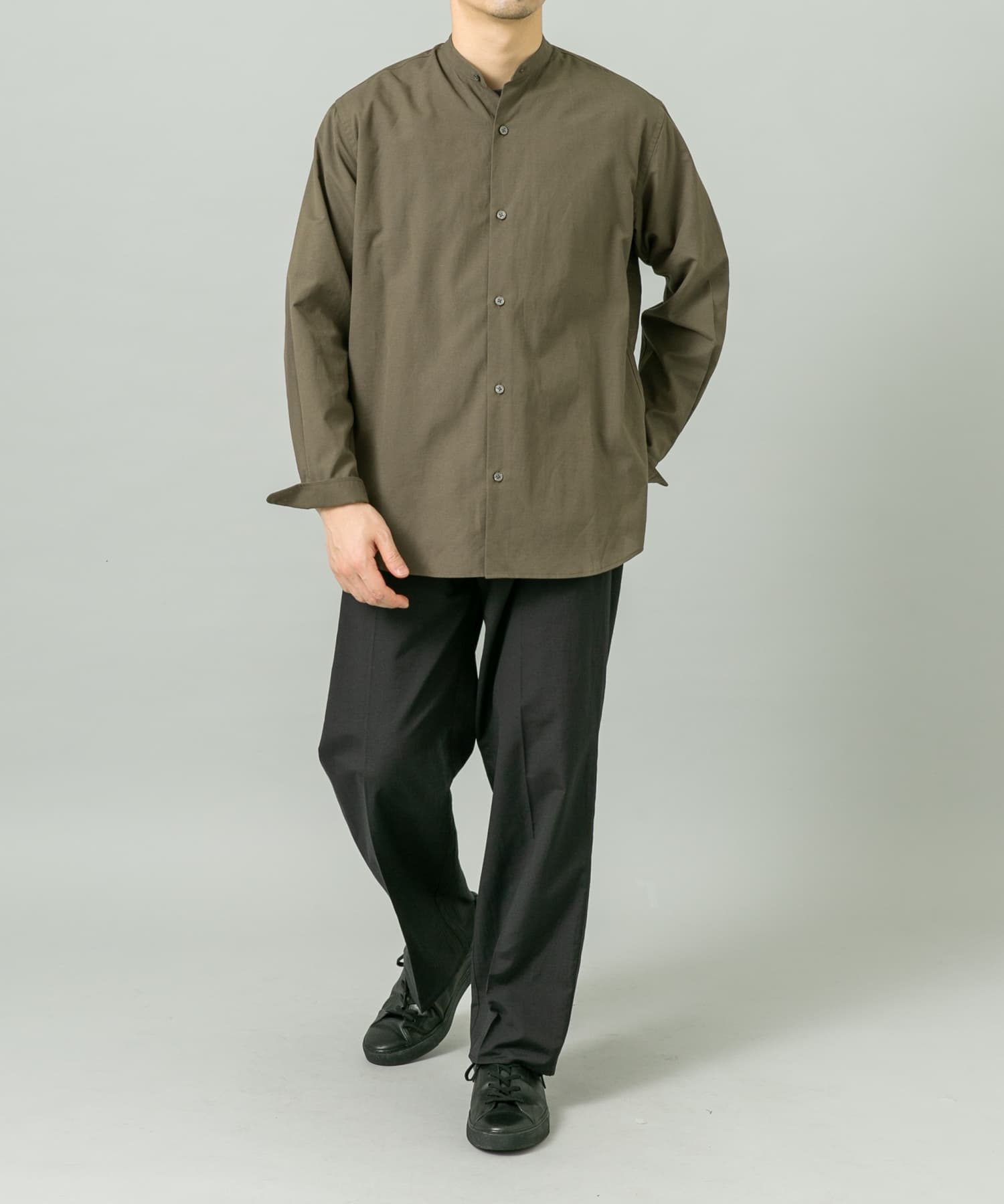 『WEB限定』『イージーケア』『XLサイズあり』アーバンリラックスリネンバンドシャツ KHAKI S