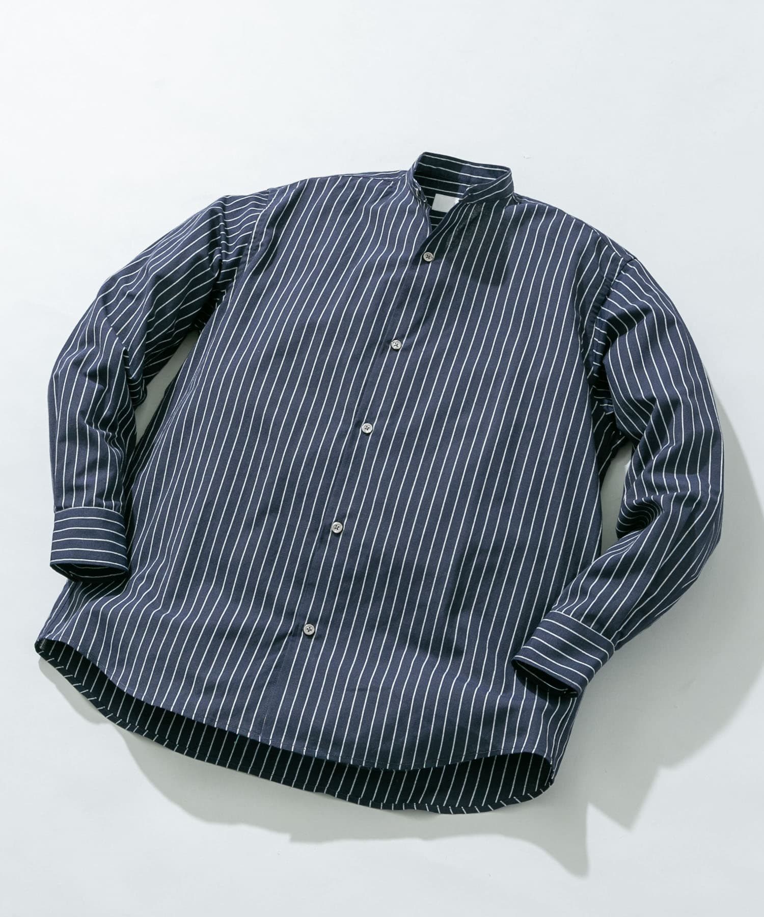 『WEB限定』『イージーケア』『XLサイズあり』アーバンリラックスリネンバンドシャツ NAVY ST S