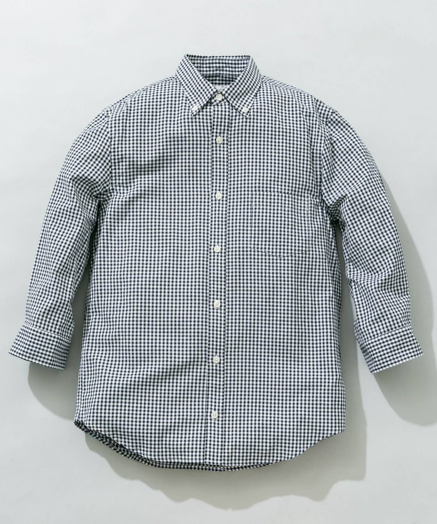 ハイパフォーマンスリネン七分袖シャツ NAVY CHK S