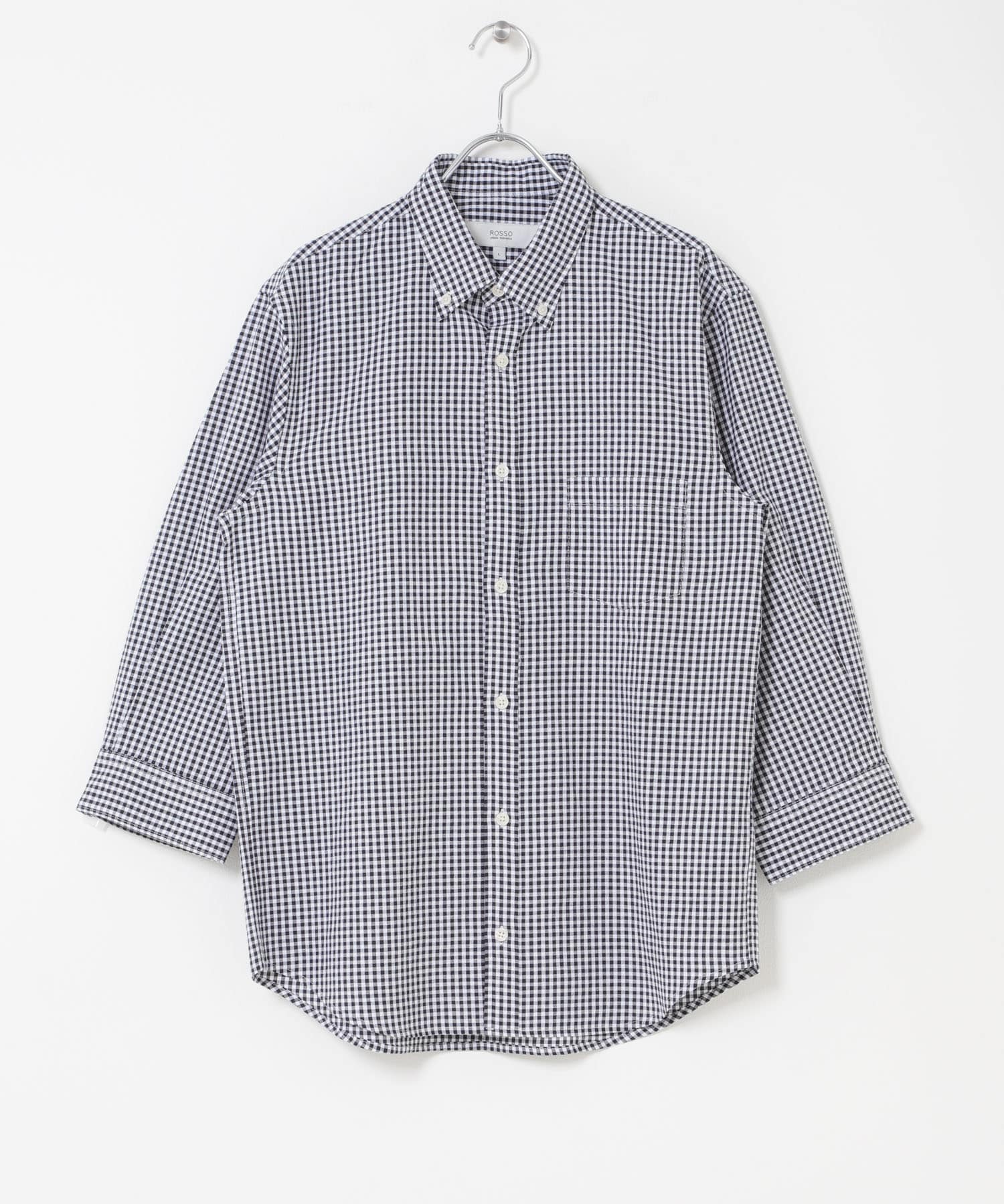 ハイパフォーマンスリネン七分袖シャツ NAVY CHK S