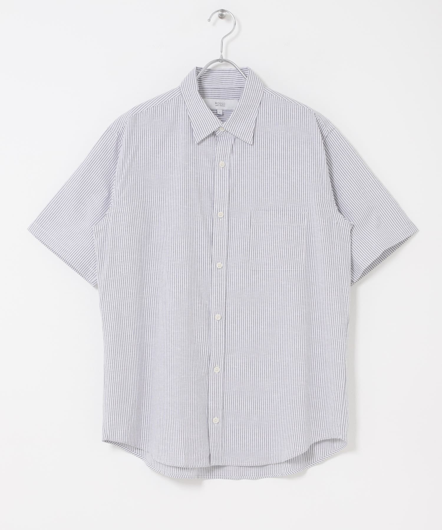 『イージーケア / XLサイズあり』ハイパフォーマンスリネン半袖シャツ BLUE ST S