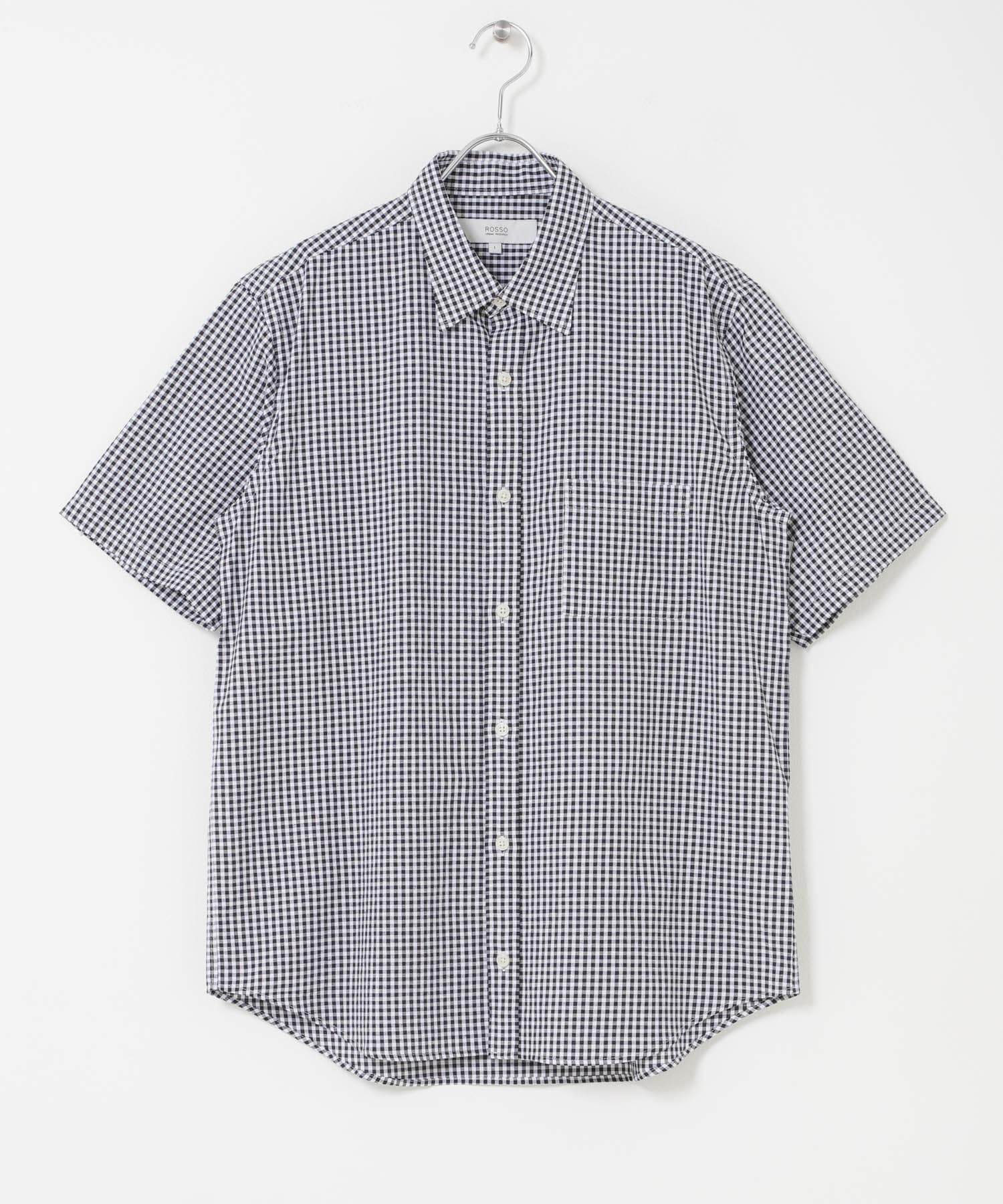『イージーケア / XLサイズあり』ハイパフォーマンスリネン半袖シャツ NAVY CHK S