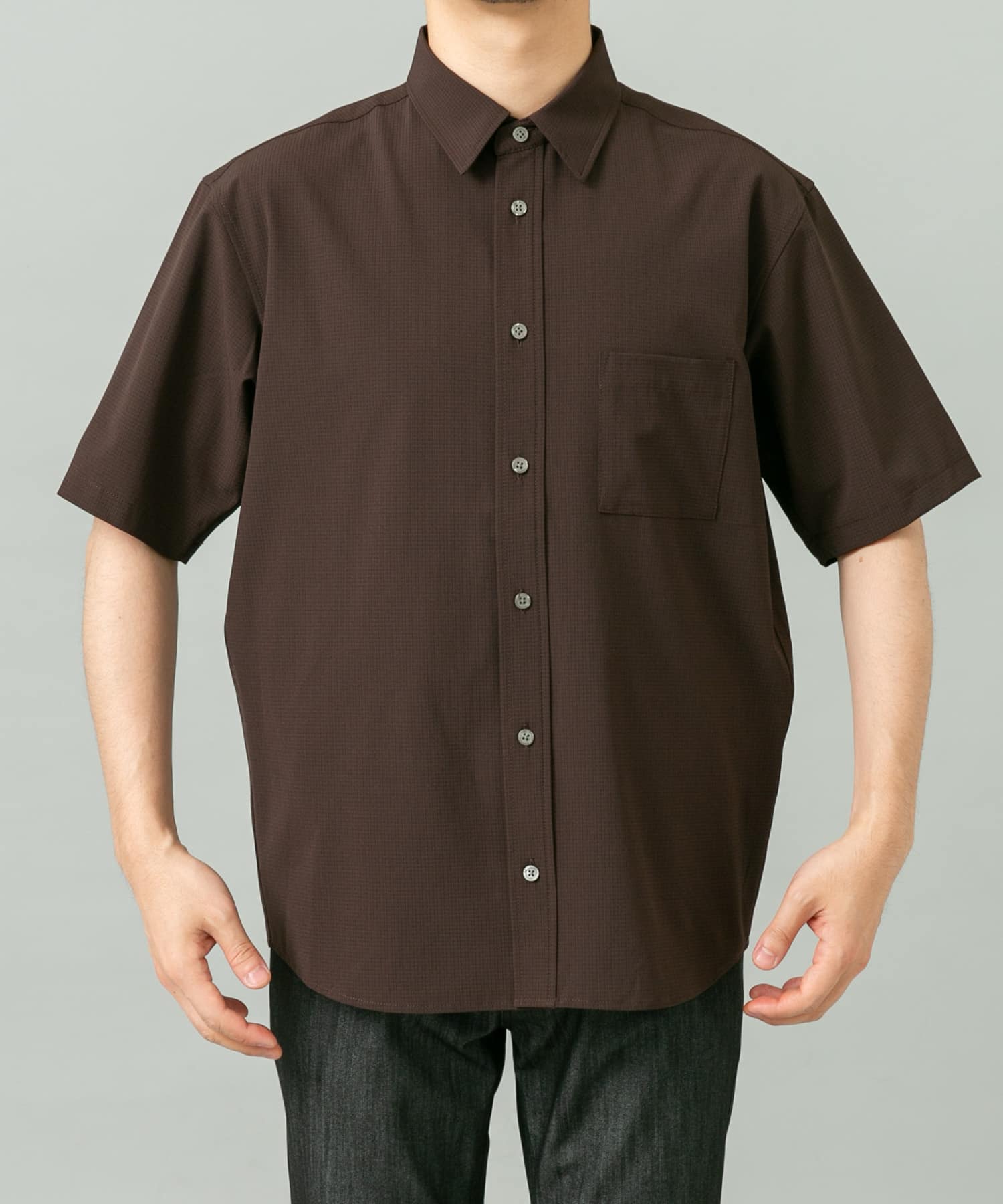 『WEB限定』『XLサイズあり』『吸水速乾』Air Stretch レギュラーカラーシャツ BROWN S