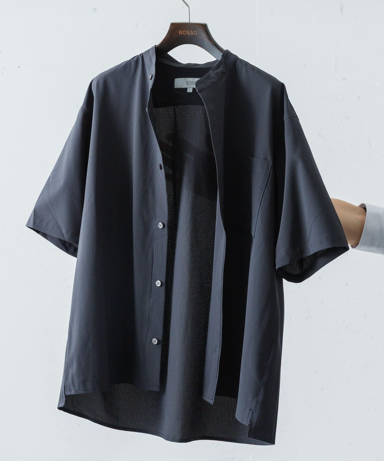 『WEB限定』『XLサイズあり』『吸水速乾』Air Stretch バンドカラーシャツ CHARCOAL S