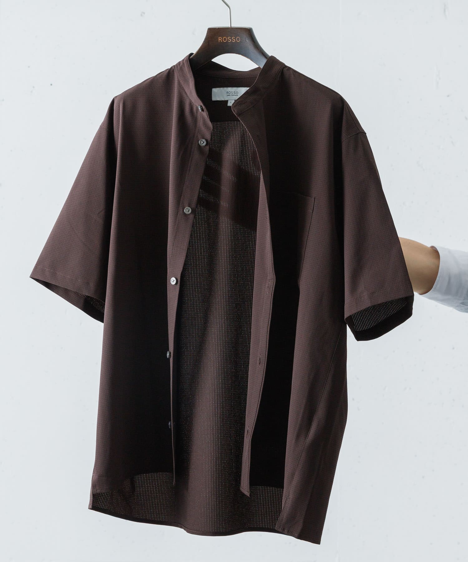 『WEB限定』『XLサイズあり』『吸水速乾』Air Stretch バンドカラーシャツ BROWN S