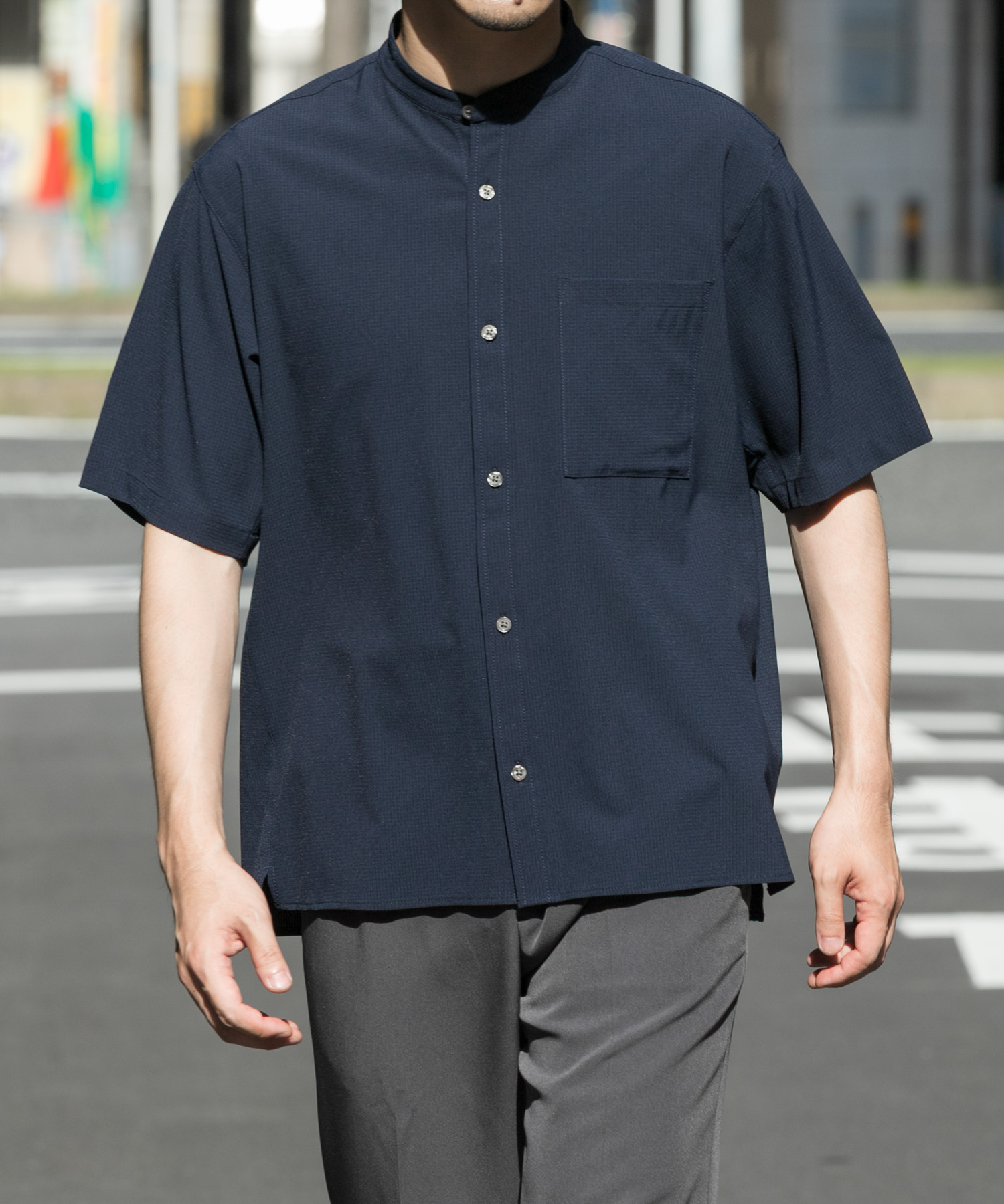 『WEB限定』『XLサイズあり』『吸水速乾』Air Stretch バンドカラーシャツ