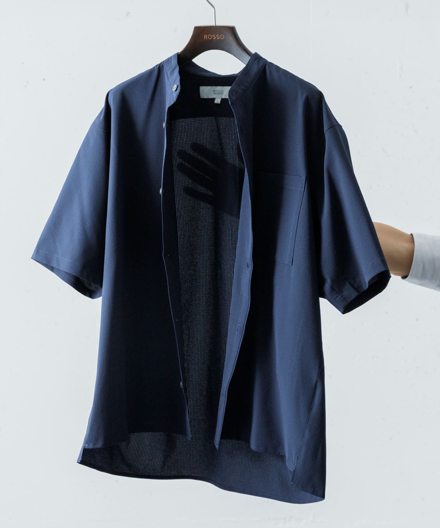 『WEB限定』『XLサイズあり』『吸水速乾』Air Stretch バンドカラーシャツ NAVY S