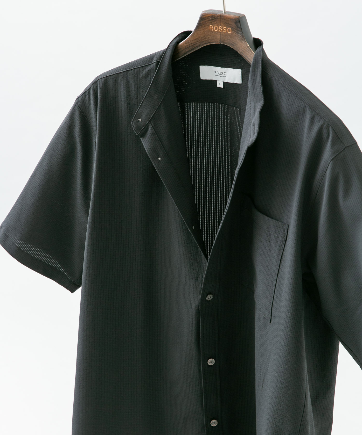 『WEB限定』『XLサイズあり』『吸水速乾』Air Stretch バンドカラーシャツ BLACK S