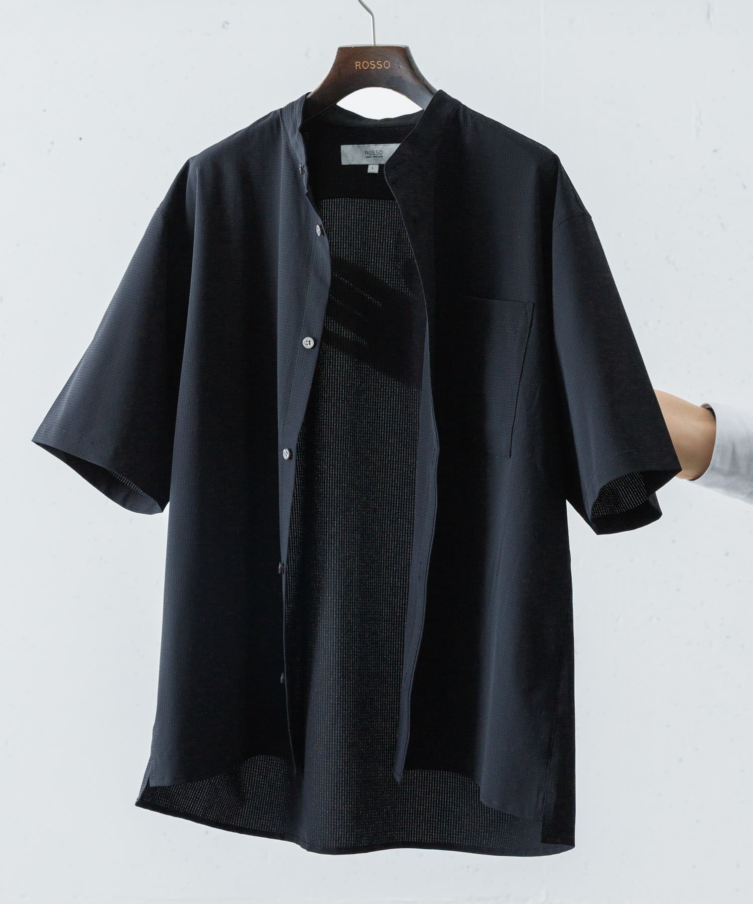 『WEB限定』『XLサイズあり』『吸水速乾』Air Stretch バンドカラーシャツ BLACK S