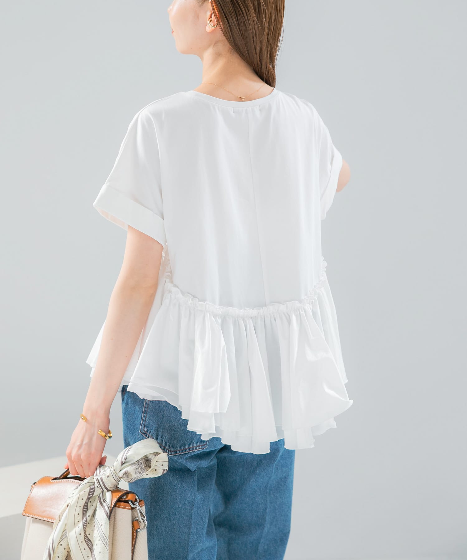 タフタドッキングティアードTEEブラウス(Free OFF WHITE): トップス