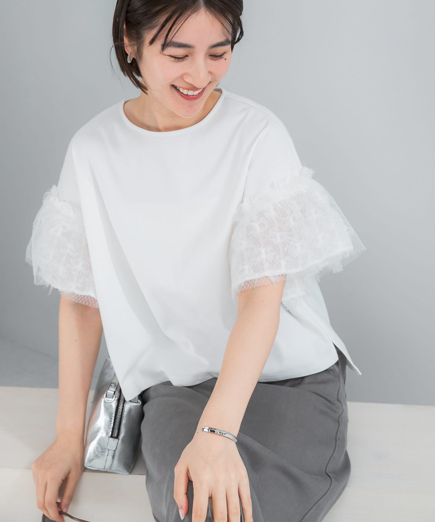 チュールドッキングTEEブラウス
