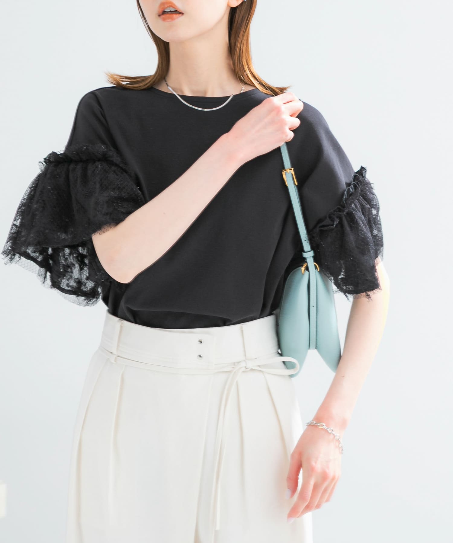 チュールドッキングTEEブラウス