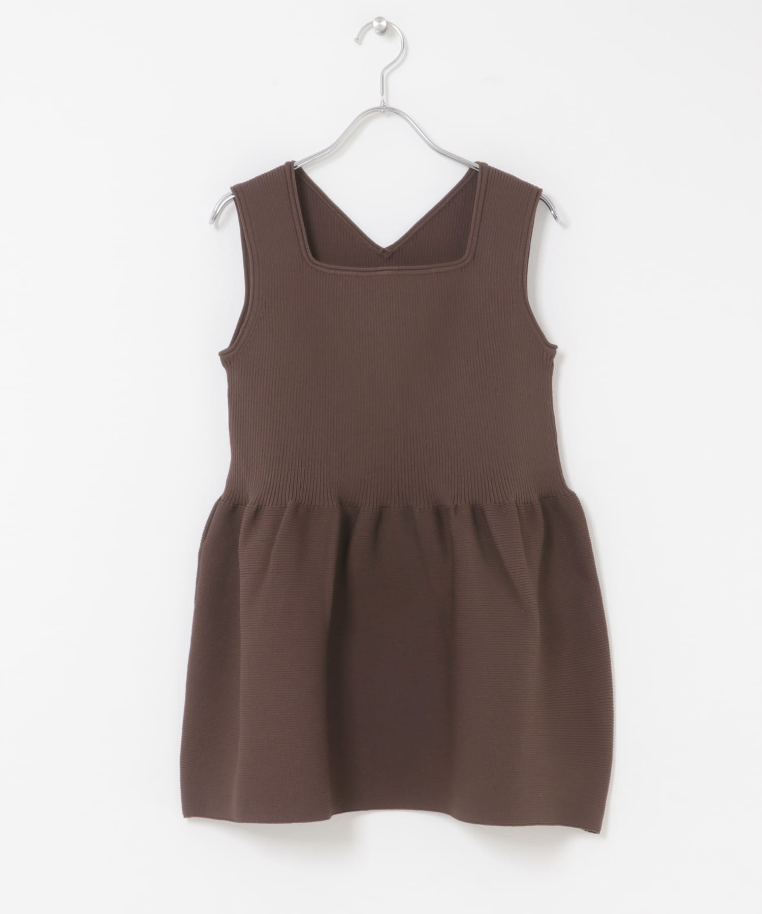 ウォッシャブルペプラムニットトップス BROWN Free