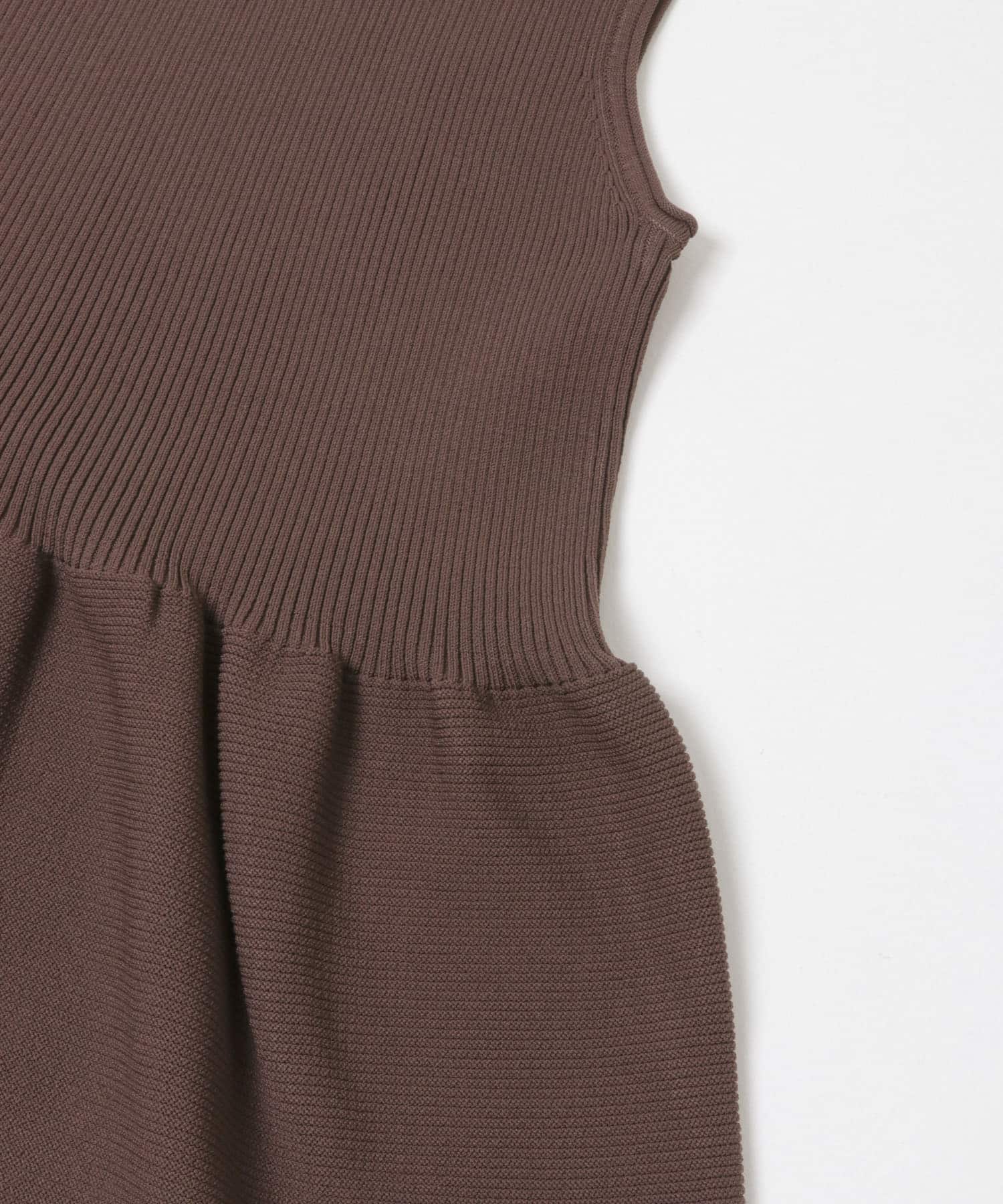 ウォッシャブルペプラムニットトップス BROWN Free
