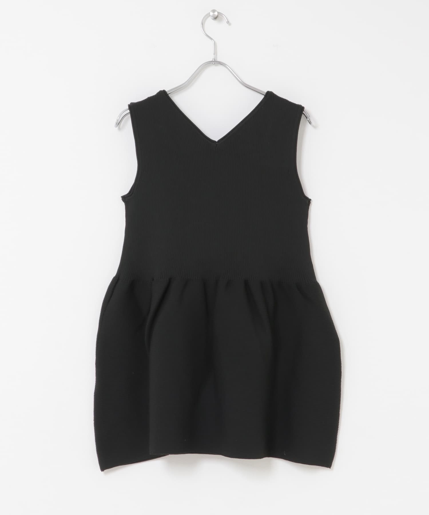 ウォッシャブルペプラムニットトップス BLACK Free