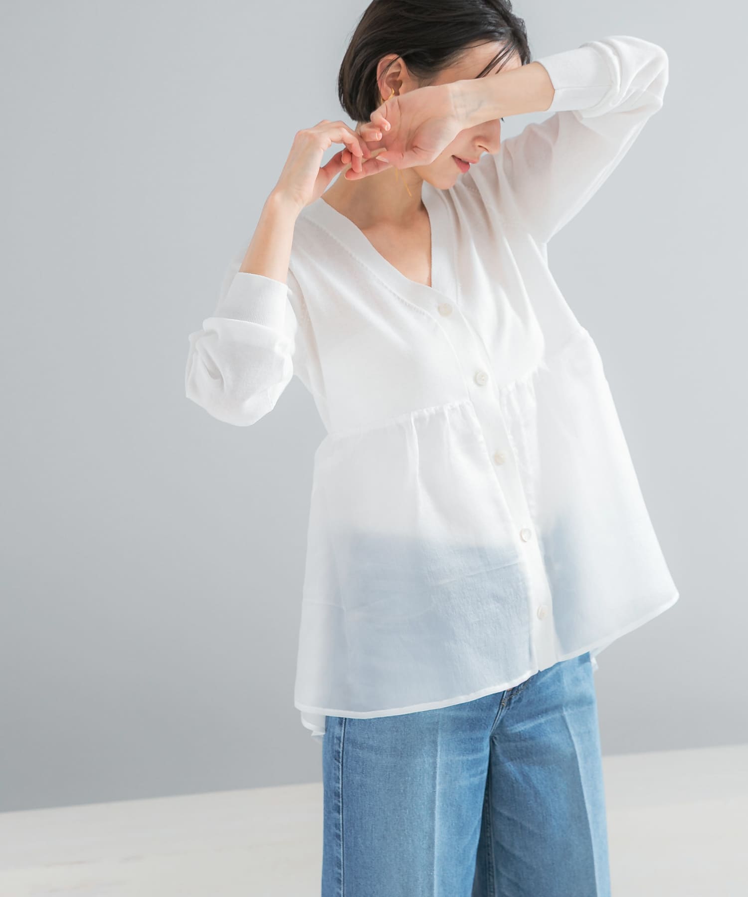 『WEB限定』ドッキングペプラムカーディガン WHITE Free