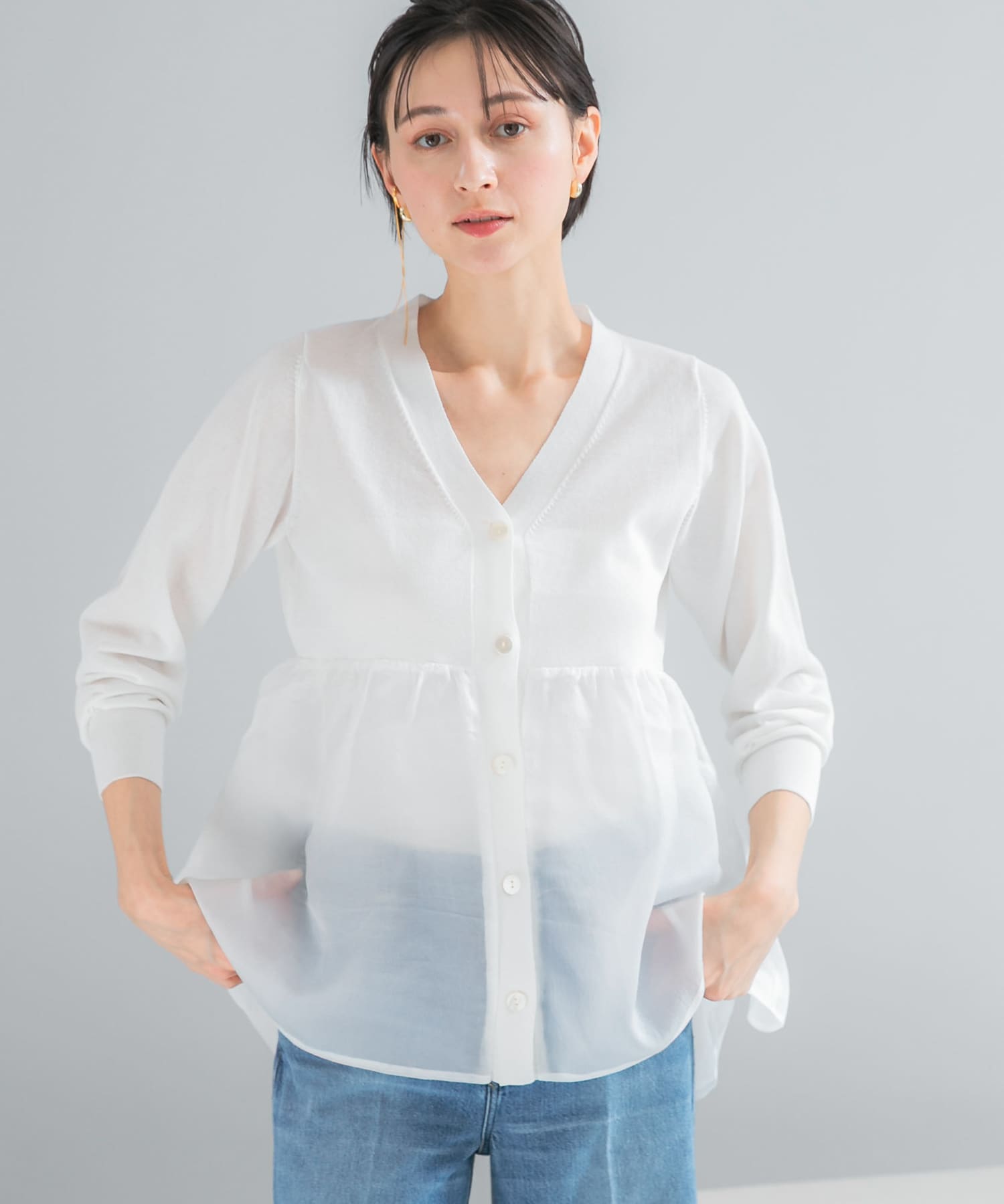 『WEB限定』ドッキングペプラムカーディガン WHITE Free