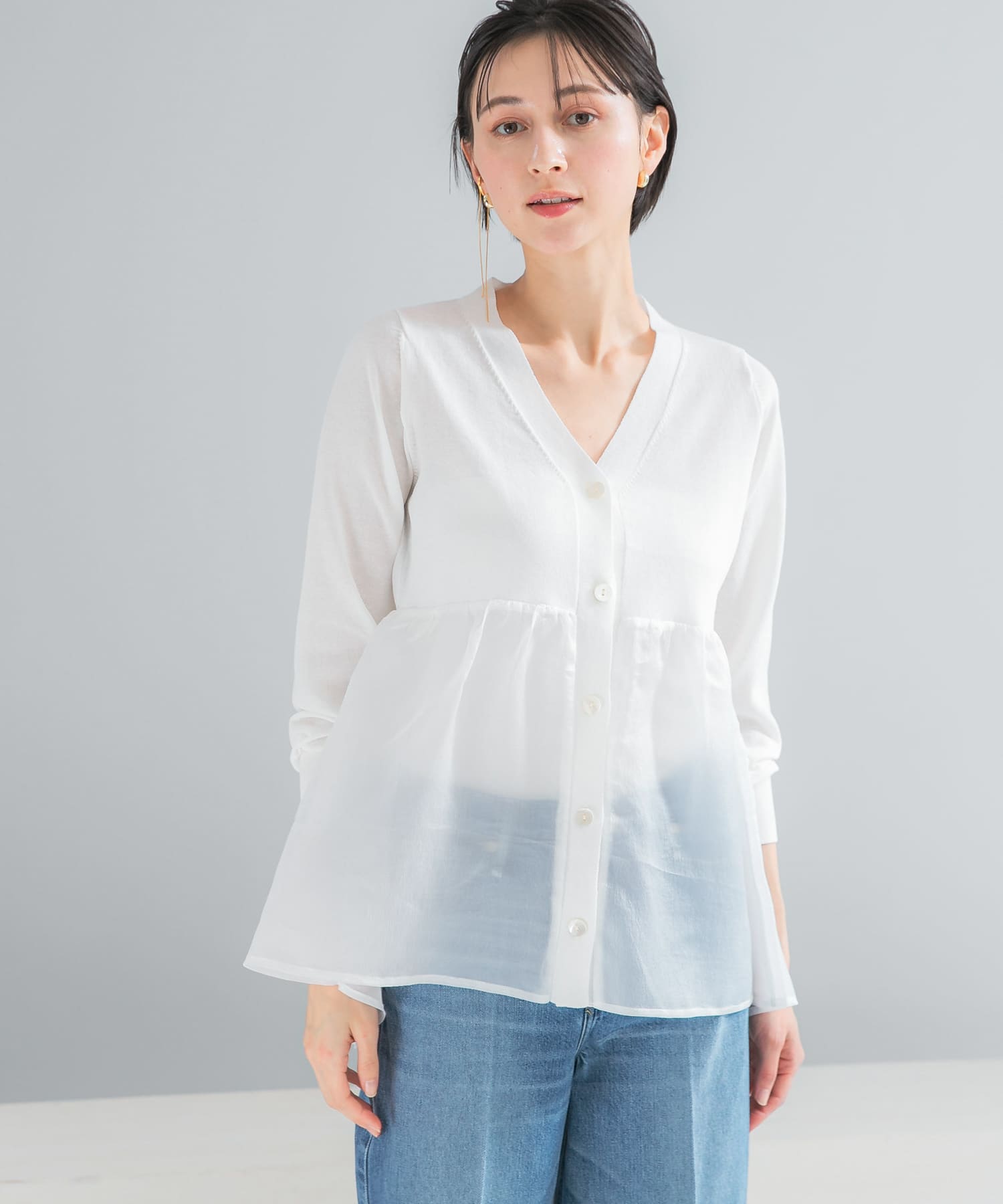 『WEB限定』ドッキングペプラムカーディガン WHITE Free