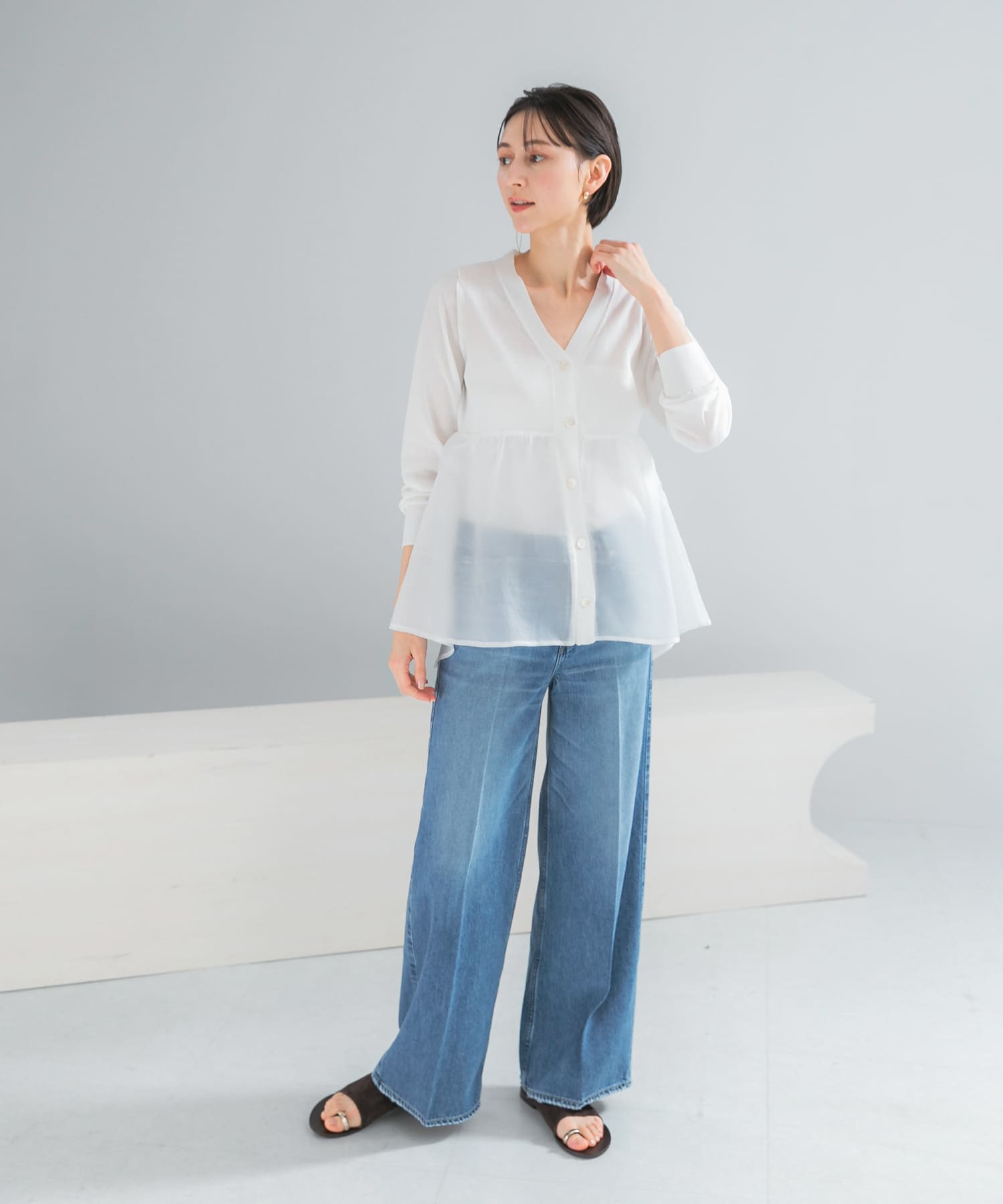 『WEB限定』ドッキングペプラムカーディガン WHITE Free